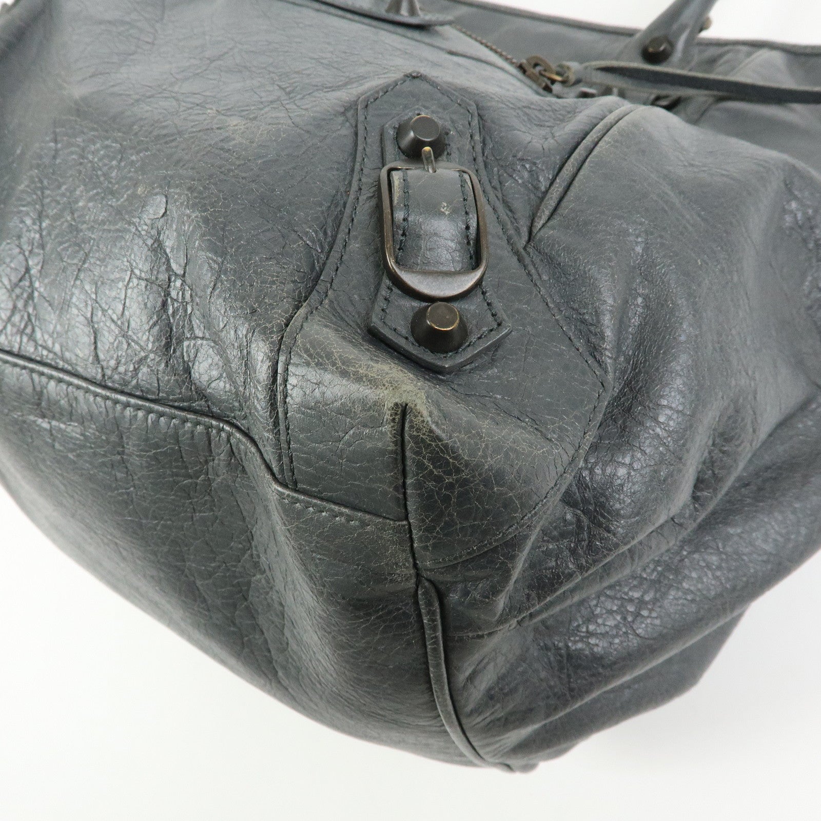 BALENCIAGA The Sunday Leather Tote Bag Hand Bag Gray 228750