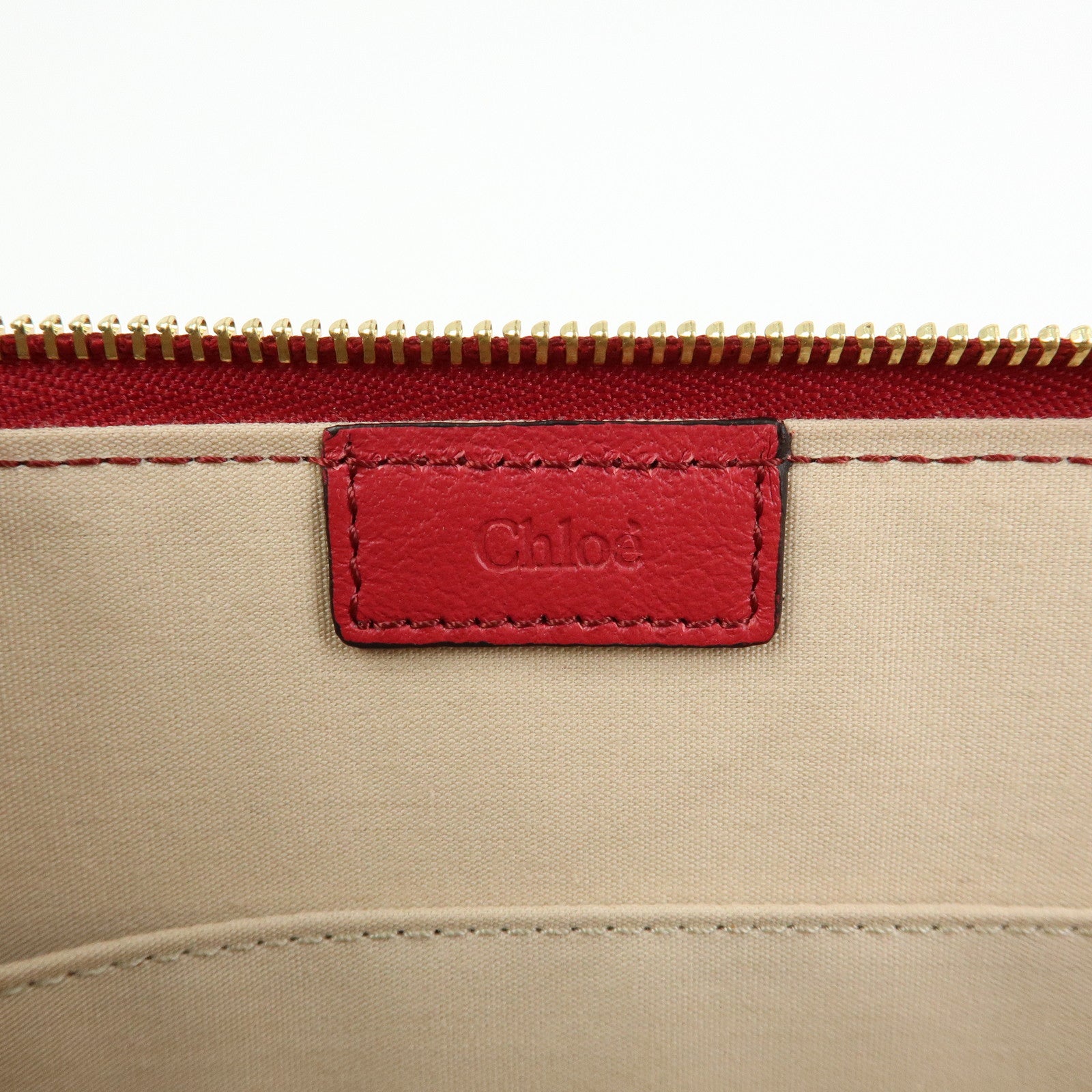 Chloe See By Chloe Embossed Leather Clutch Bag Flat Pouch Red
