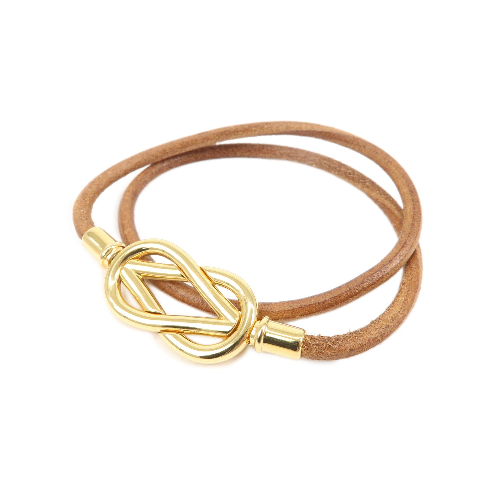 HERMES Leather Double Tour Atame Metal Bracelet Choker Brown