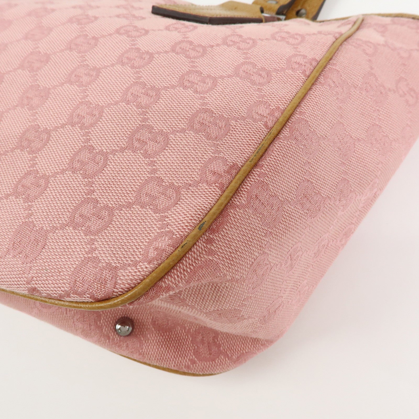 GUCCI GG Canvas Leather Tote Bag Hand Bag Pink Light Brown 113019