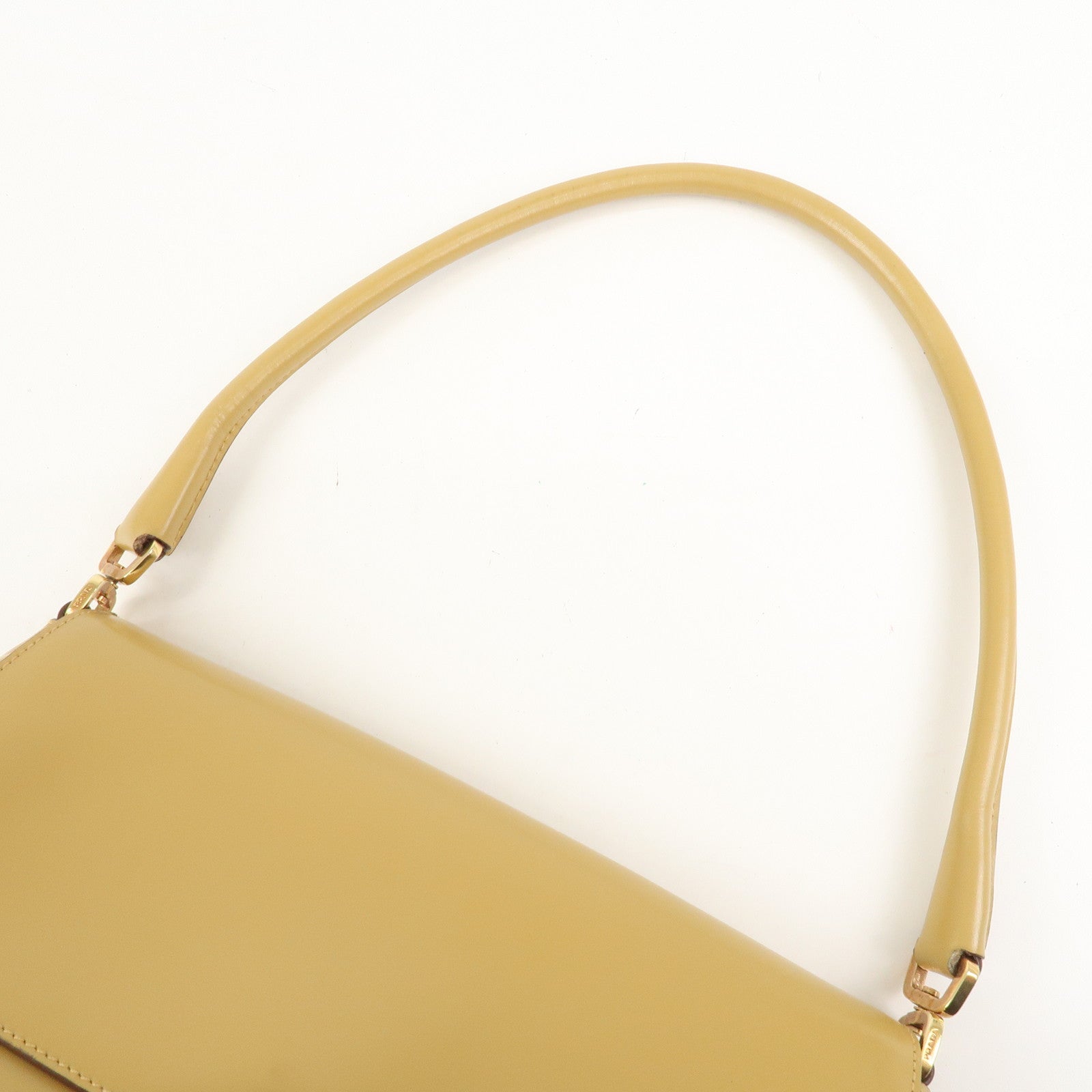 PRADA Logo Leather Shoulder Bag Hand Bag Beige