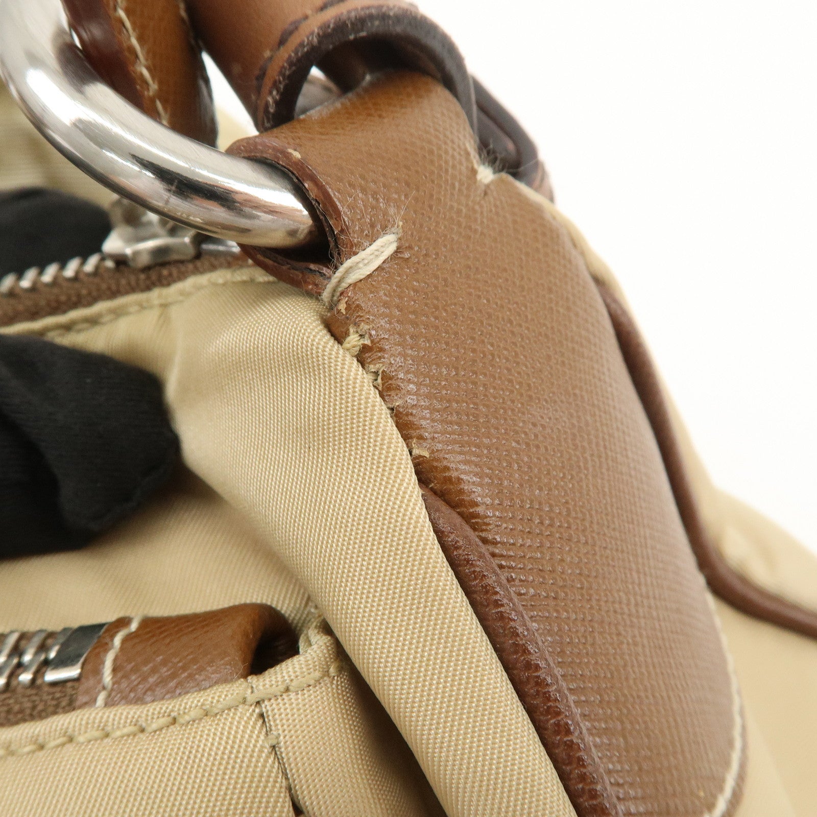 PRADA Triangle Logo Nylon Saffiano Leather Shoulder Bag Hand Bag