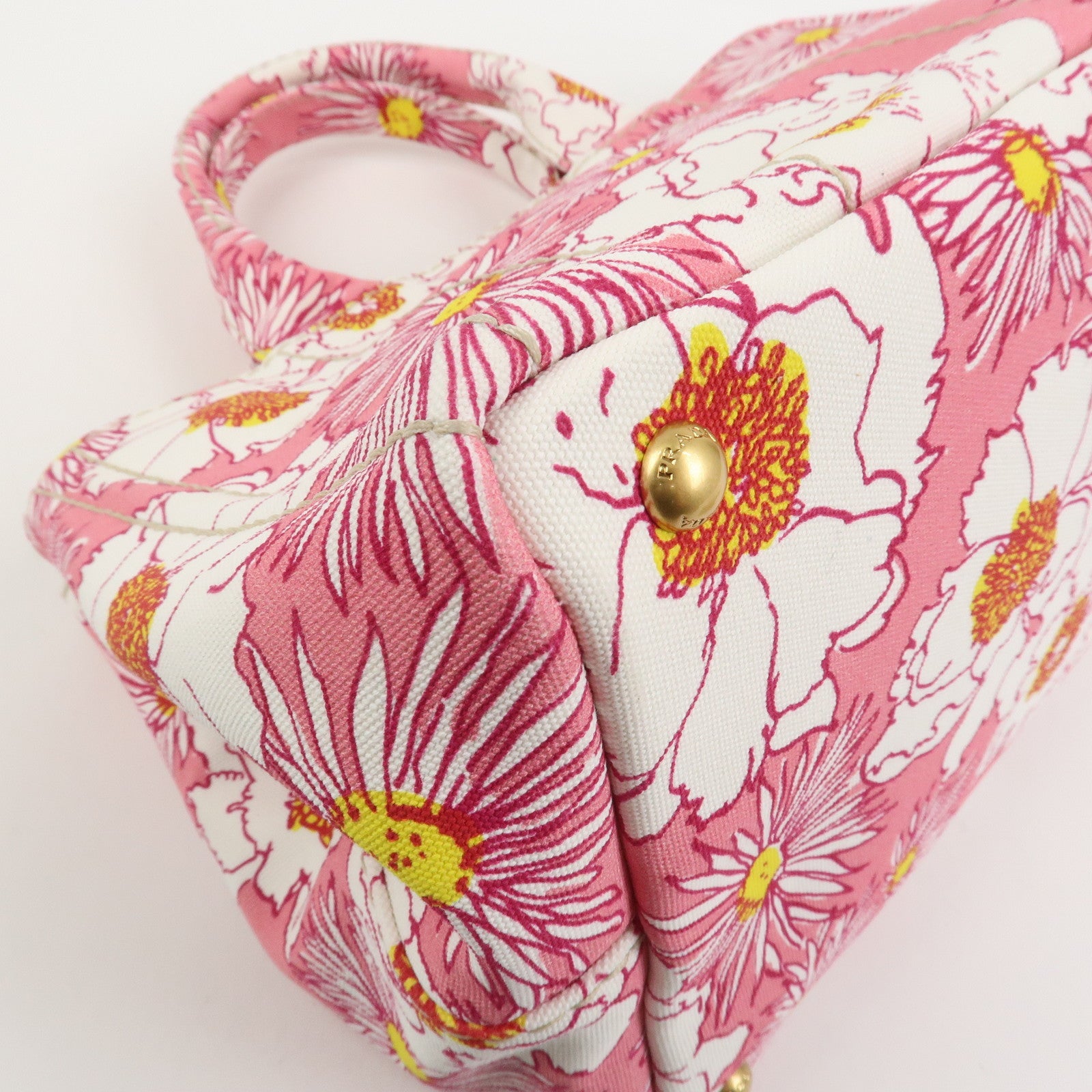 PRADA Canapa Canvas 2Way Bag Hand Bag Flower Print Pink