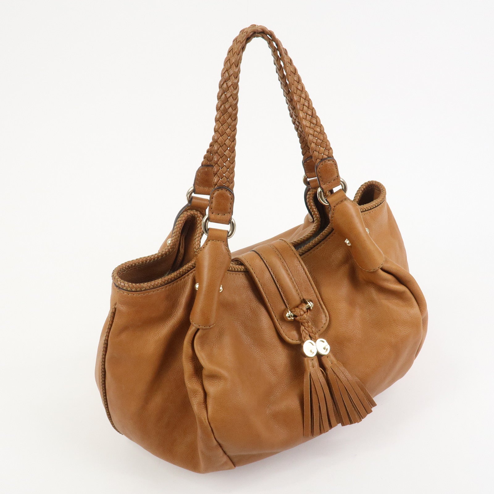 GUCCI Marrakech Leather Shoulder Bag Tote Bag Brown 257029