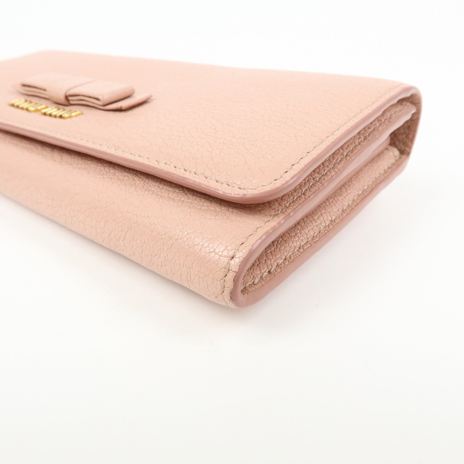 MIU MIU Madras Leather Ribbon Bi-fold Long Wallet Pink 5MH109