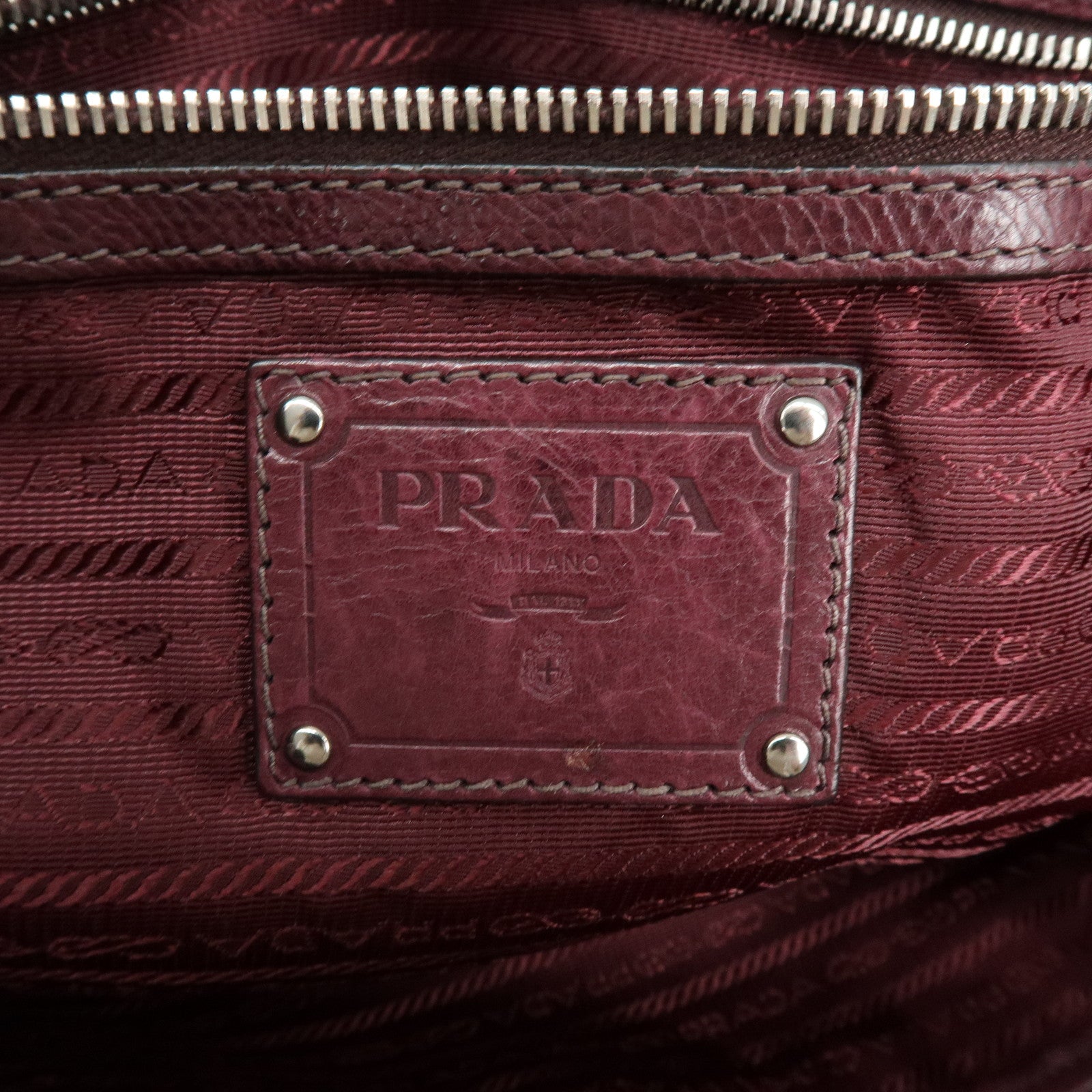 PRADA Triangle Logo Gradation Leather Tote Bag Hand Bag Bordeaux