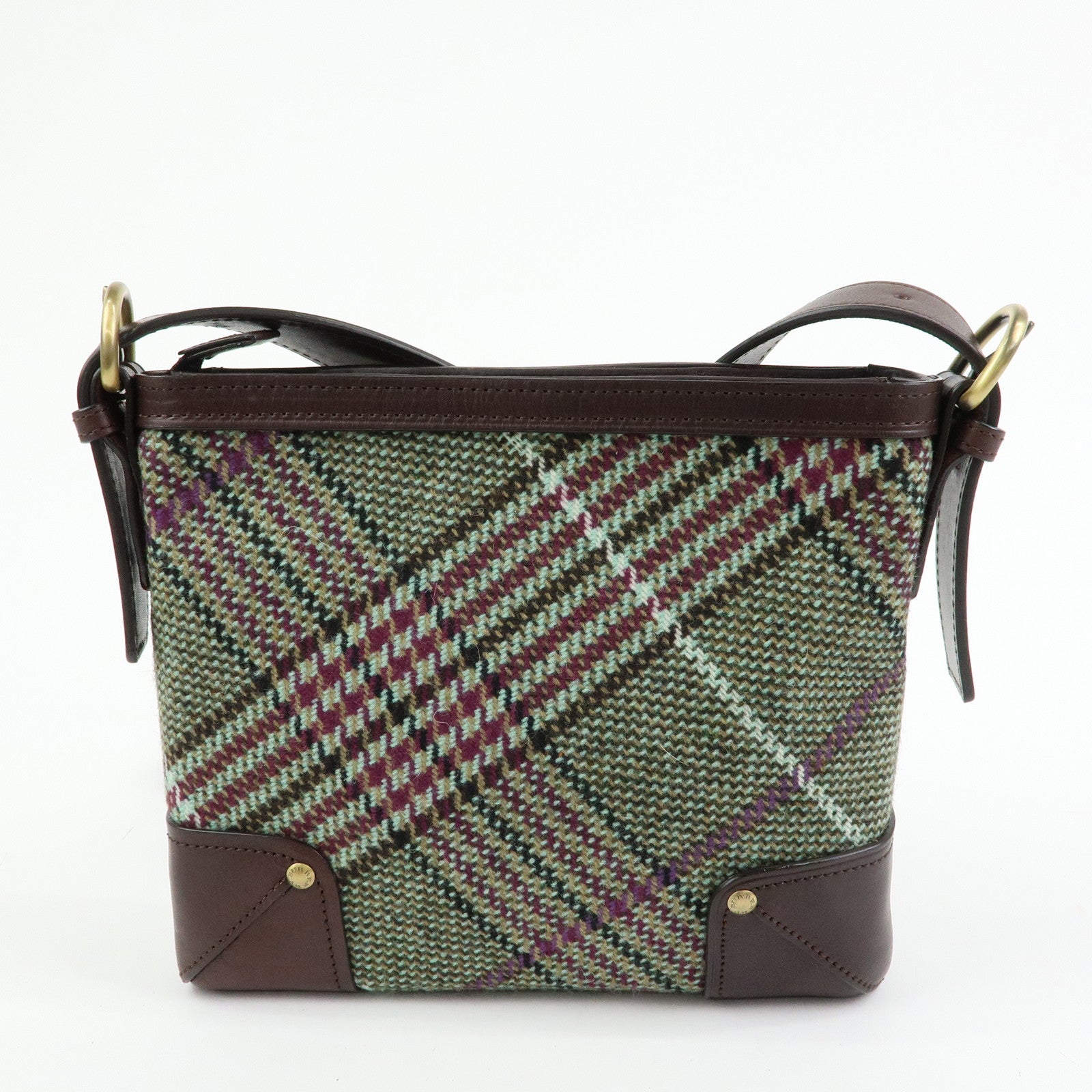 BURBERRY Wool Leather Shoulder Bag Crossbody Bag Brown Green
