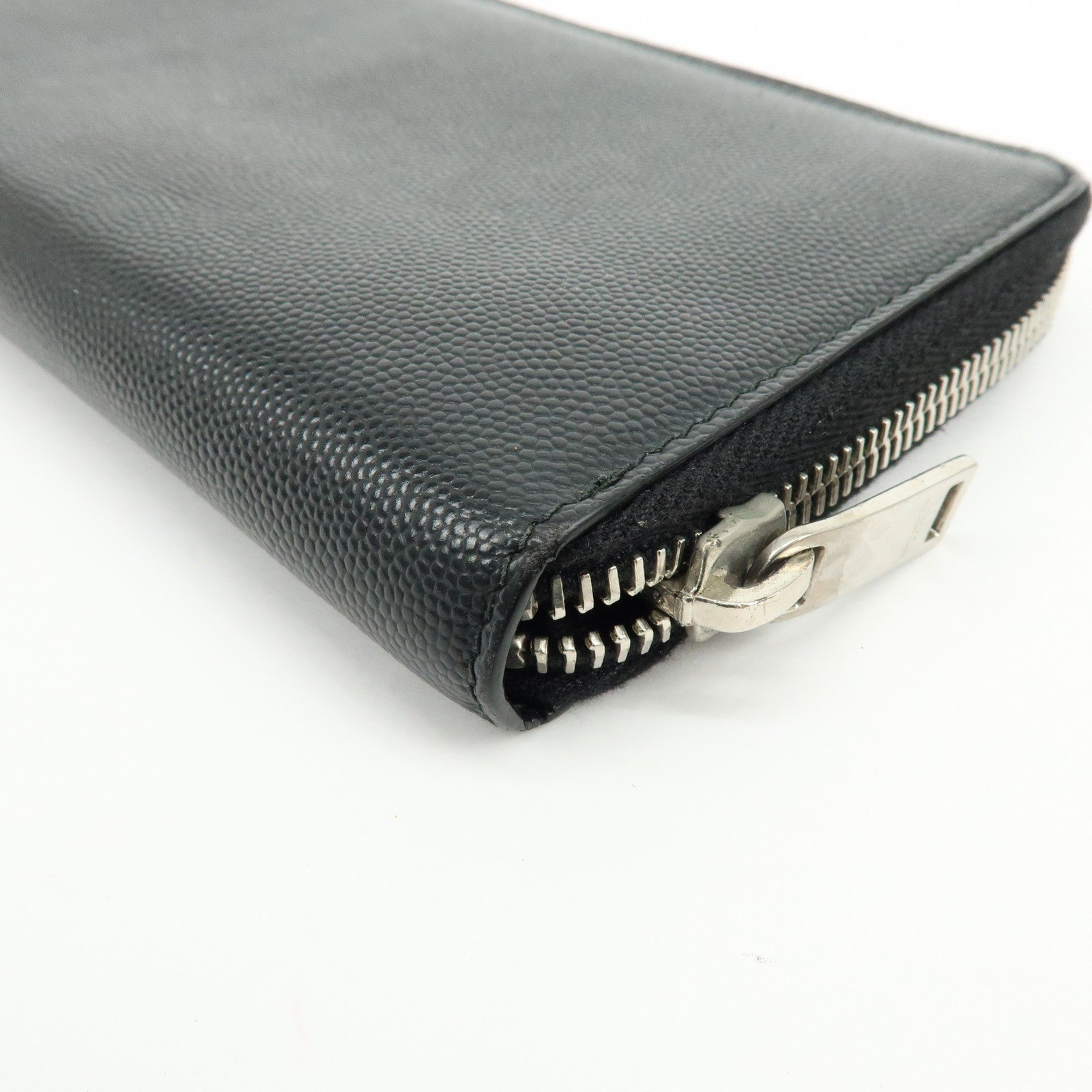 SAINT LAURENT PARIS Leather Round Zippy Long Wallet Black