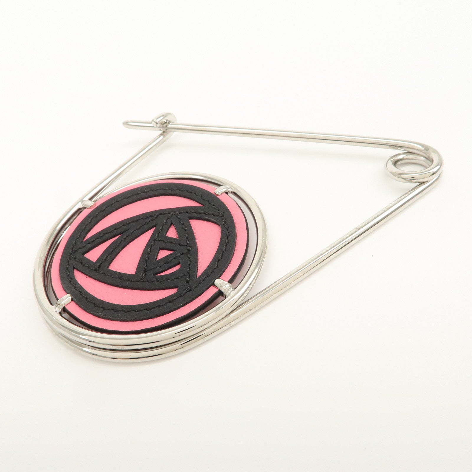 LOEWE Leather Metal Rose Meccano Pin Pink Black Silver
