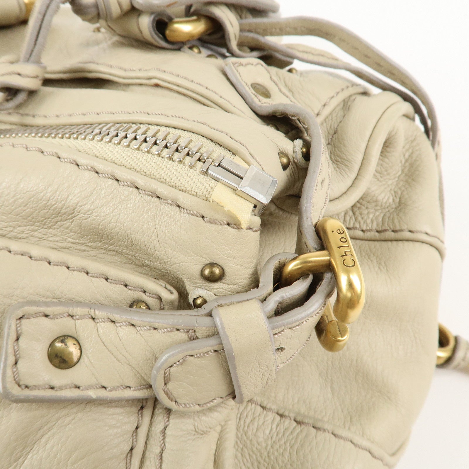 Chloe Paddington Leather Medium Hand Bag Shoulder Bag Beige Used