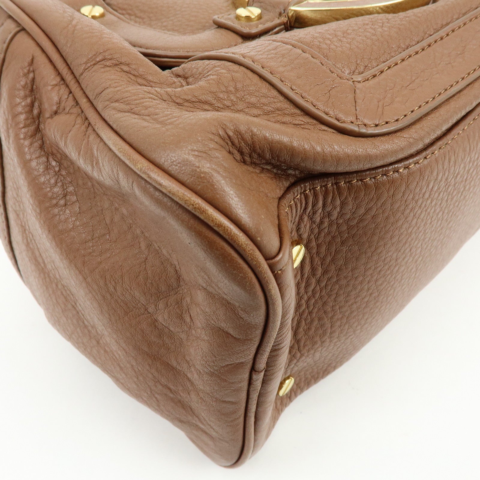 TORY BURCH Double T Leather 2Way Bag Hand Bag Mini Boston Bag Brown