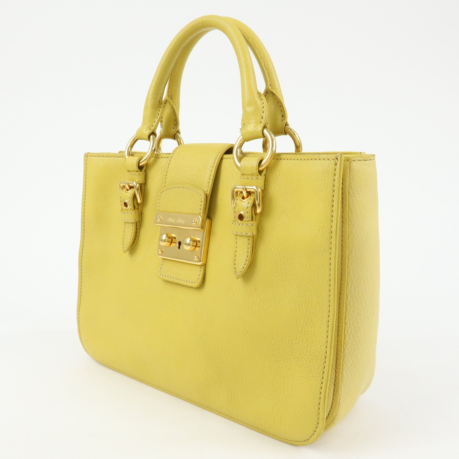 MIU MIU MADRAS Leather 2Way Bag Hand Bag Yellow RN0799