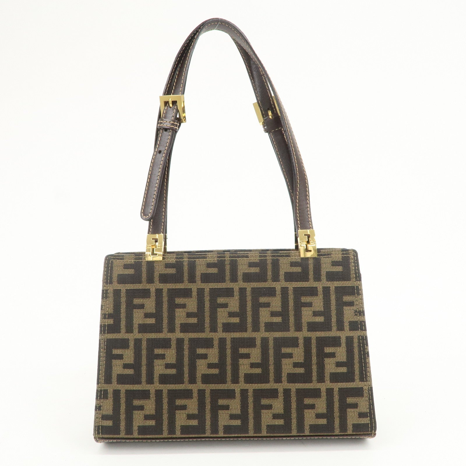 FENDI Zucca Canvas Leather Shoulder Bag Hand Bag Brown Black