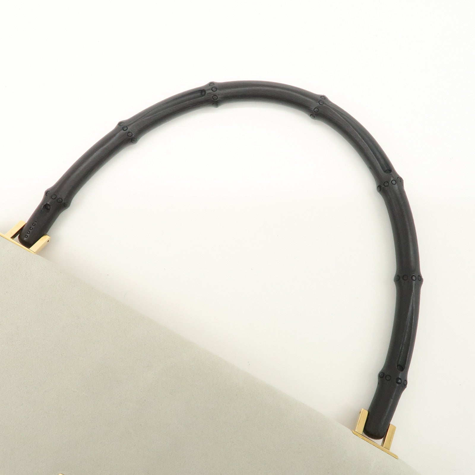 GUCCI Bamboo Suede Shoulder Bag Hand Bag Light Gray 001.4047