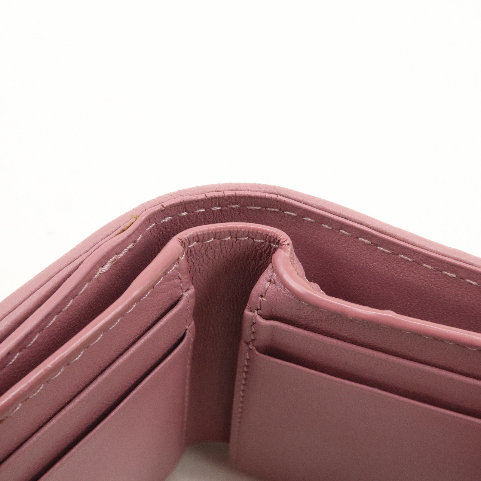 Christian Dior Cannage Leather Tri-fold Compact Wallet Pink