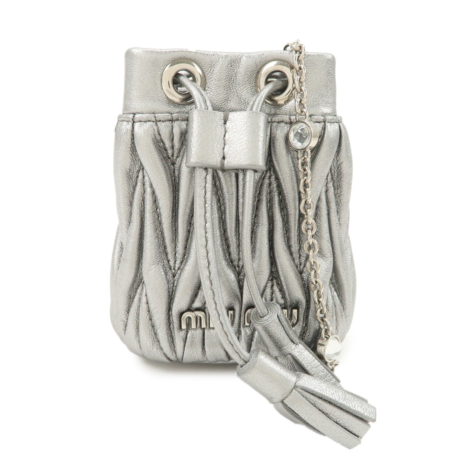 MIU MIU Matelasse Micro Baguette Chain Shoulder Bag Silver 5TT128
