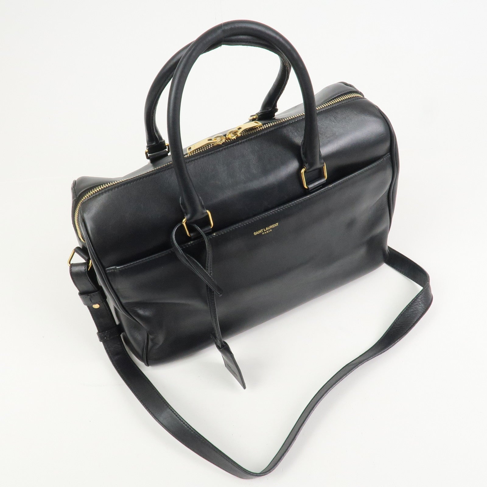 SAINT LAURENT PARIS Duffle 6 Leather 2Way Bag Hand Bag Black 322049