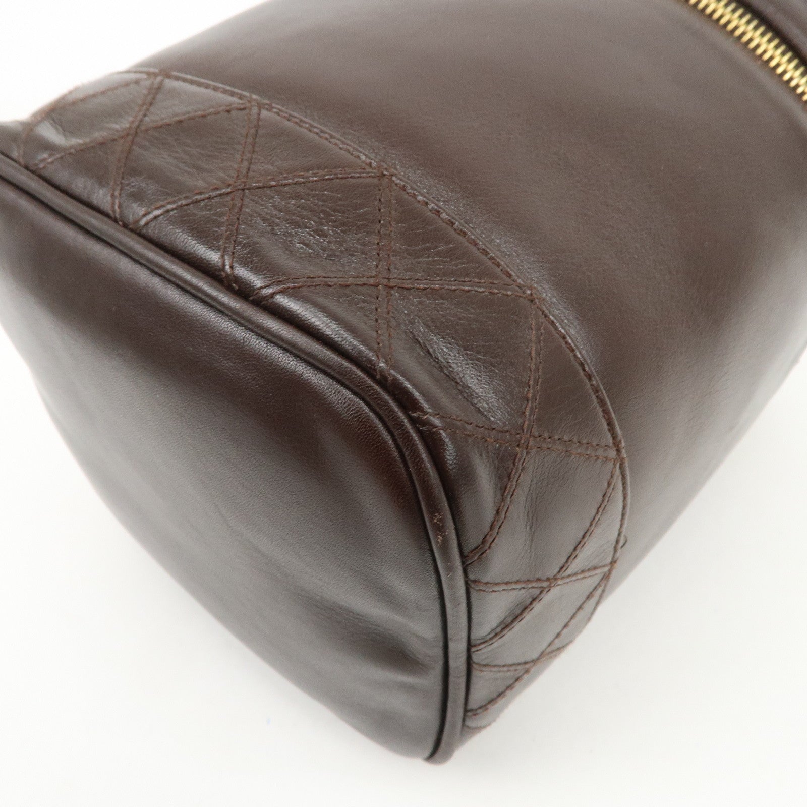 CHANEL Bicolore Lamb Skin Vanity Bag Hand Bag Brown A01619