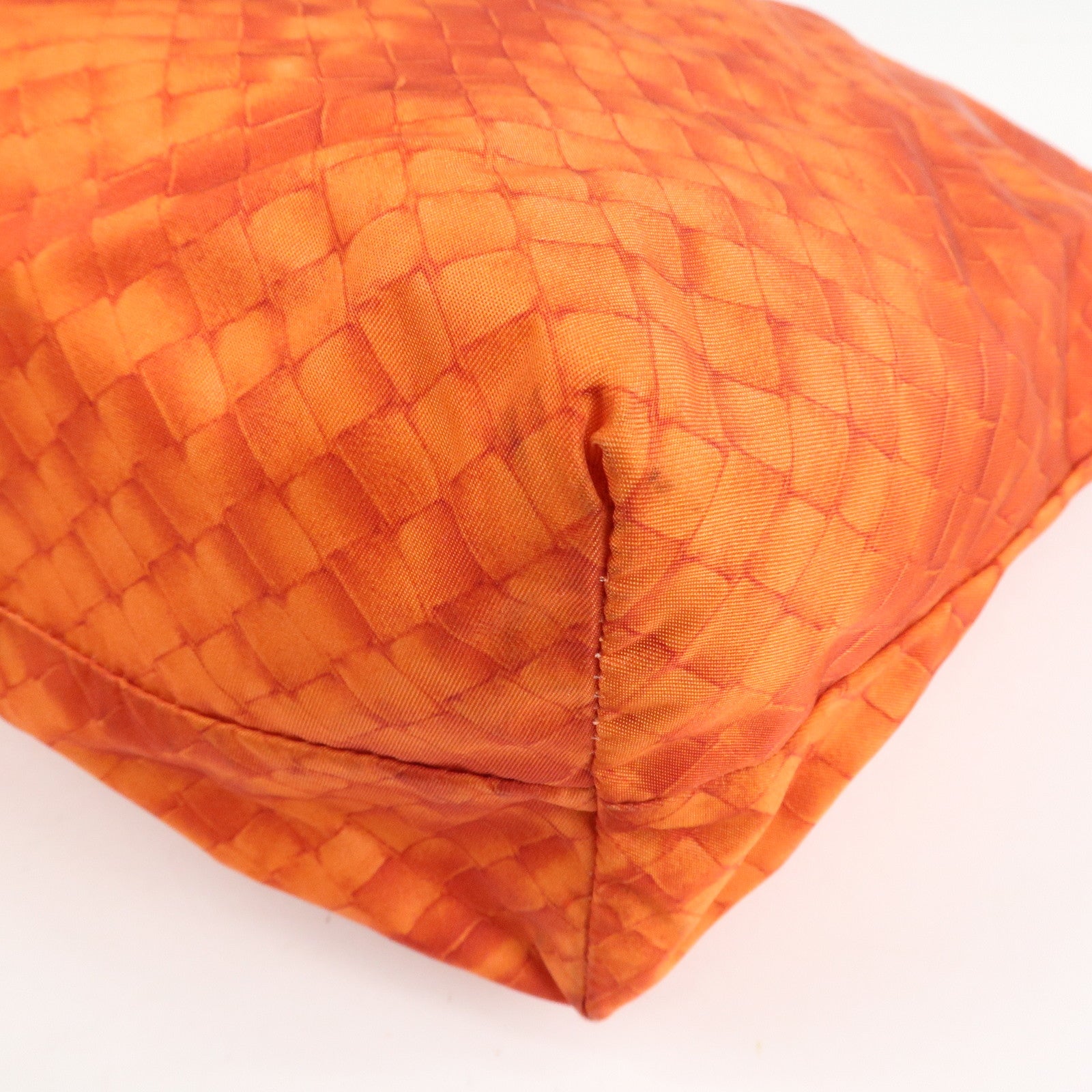 BOTTEGA VENETA Intrecciato Lujon Nylon Leather Tote Bag Orange Used