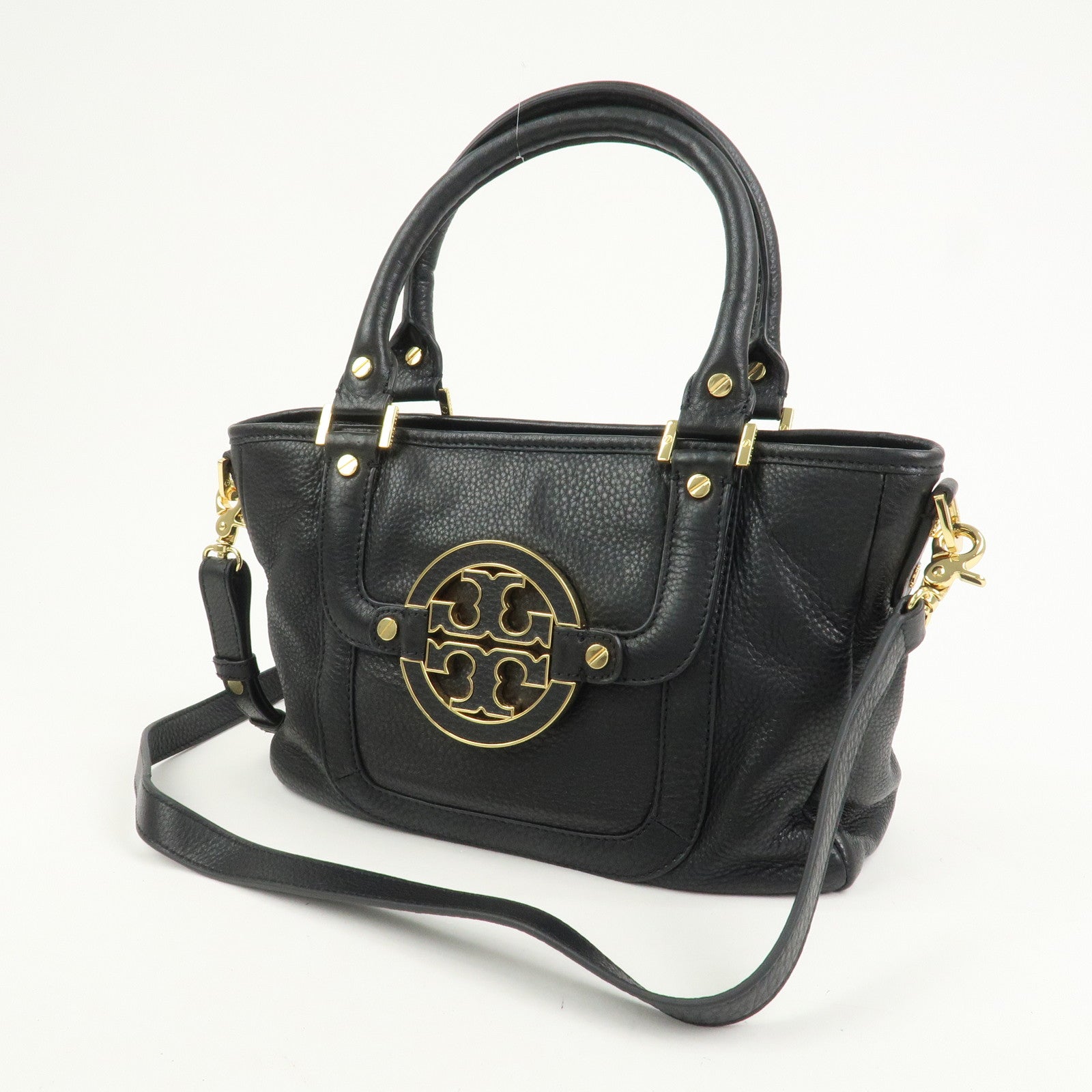 TORY BURCH Logo Leather 2way Hand Bag Black