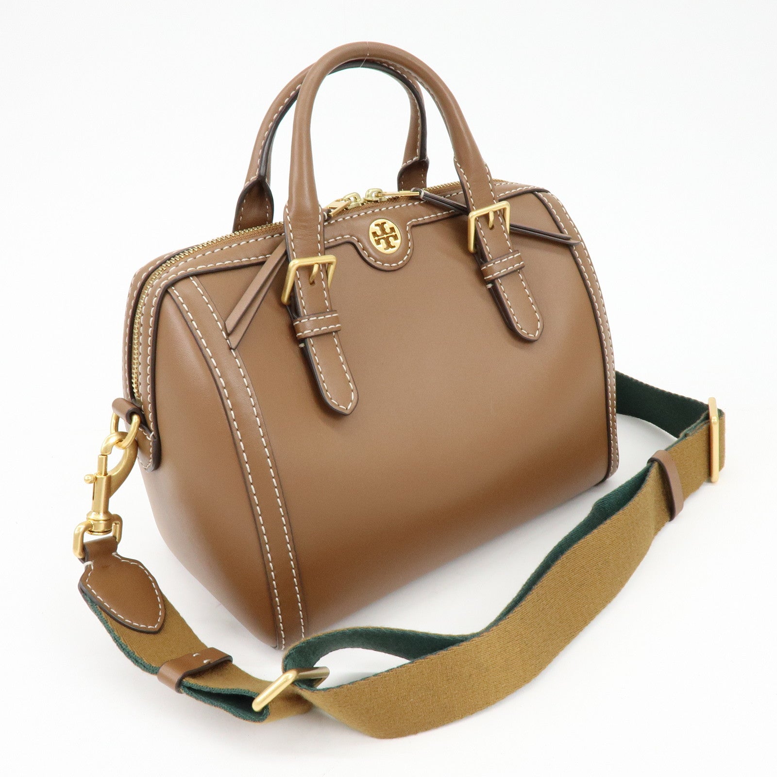 TORY BURCH T Monogram Leather 2Way Bag Barrel Shoulder Bag Brown