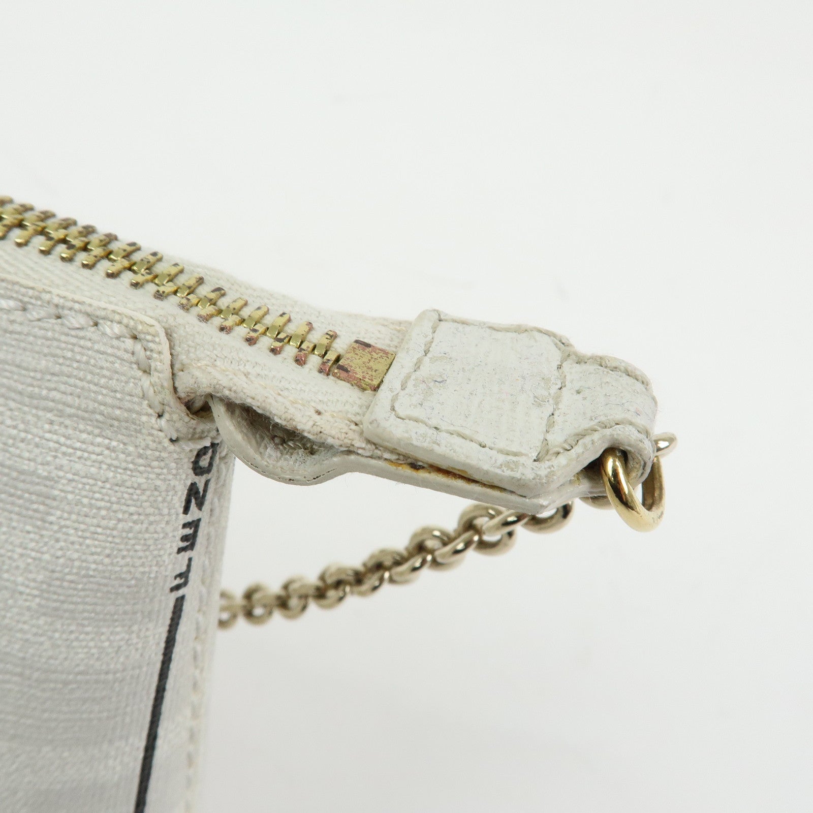 FENDI Zucca PVC Chain Accessory Pouch Hand Bag White 8BR592
