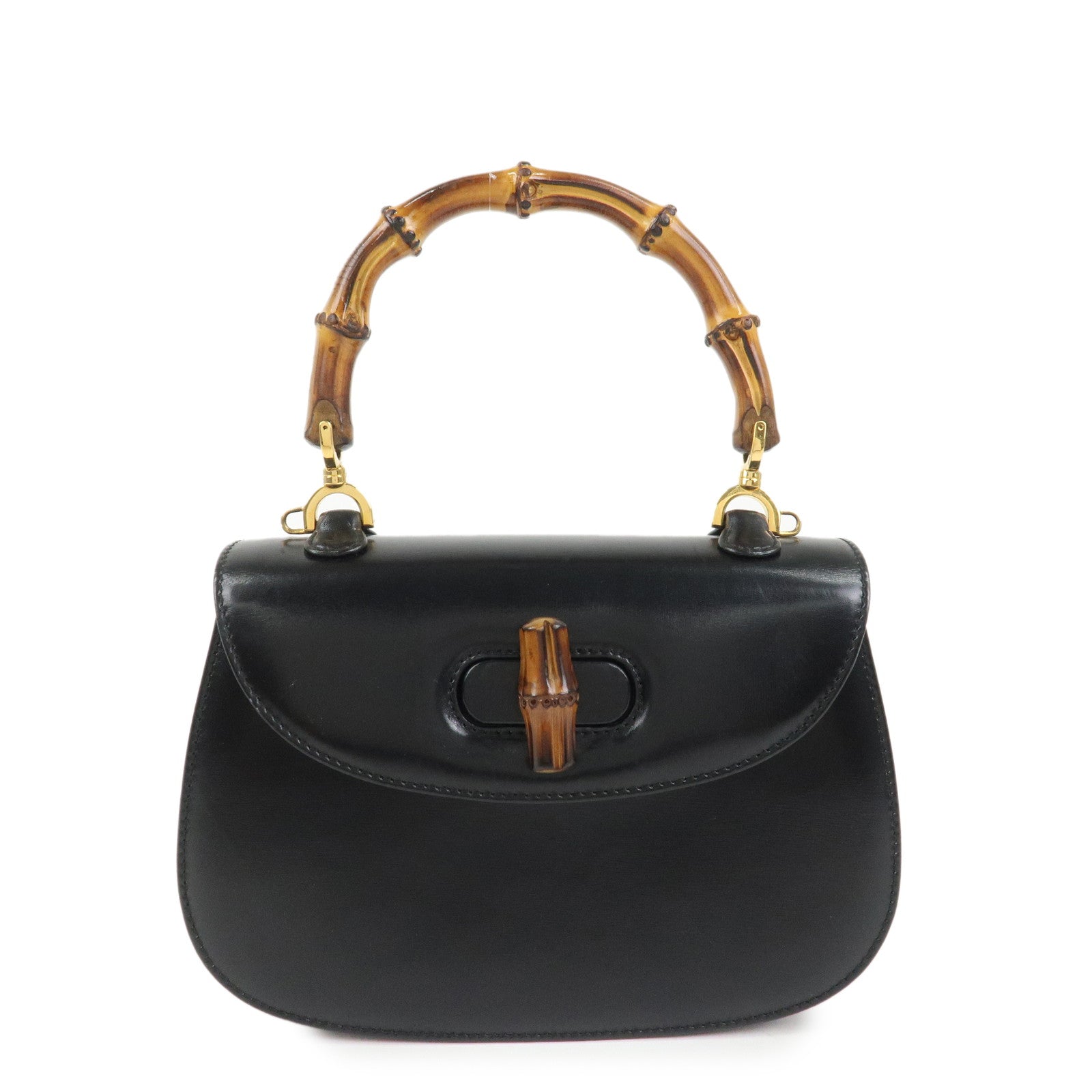 GUCCI Bamboo Leather 2WAY Bag Hand Bag Black 000 2046