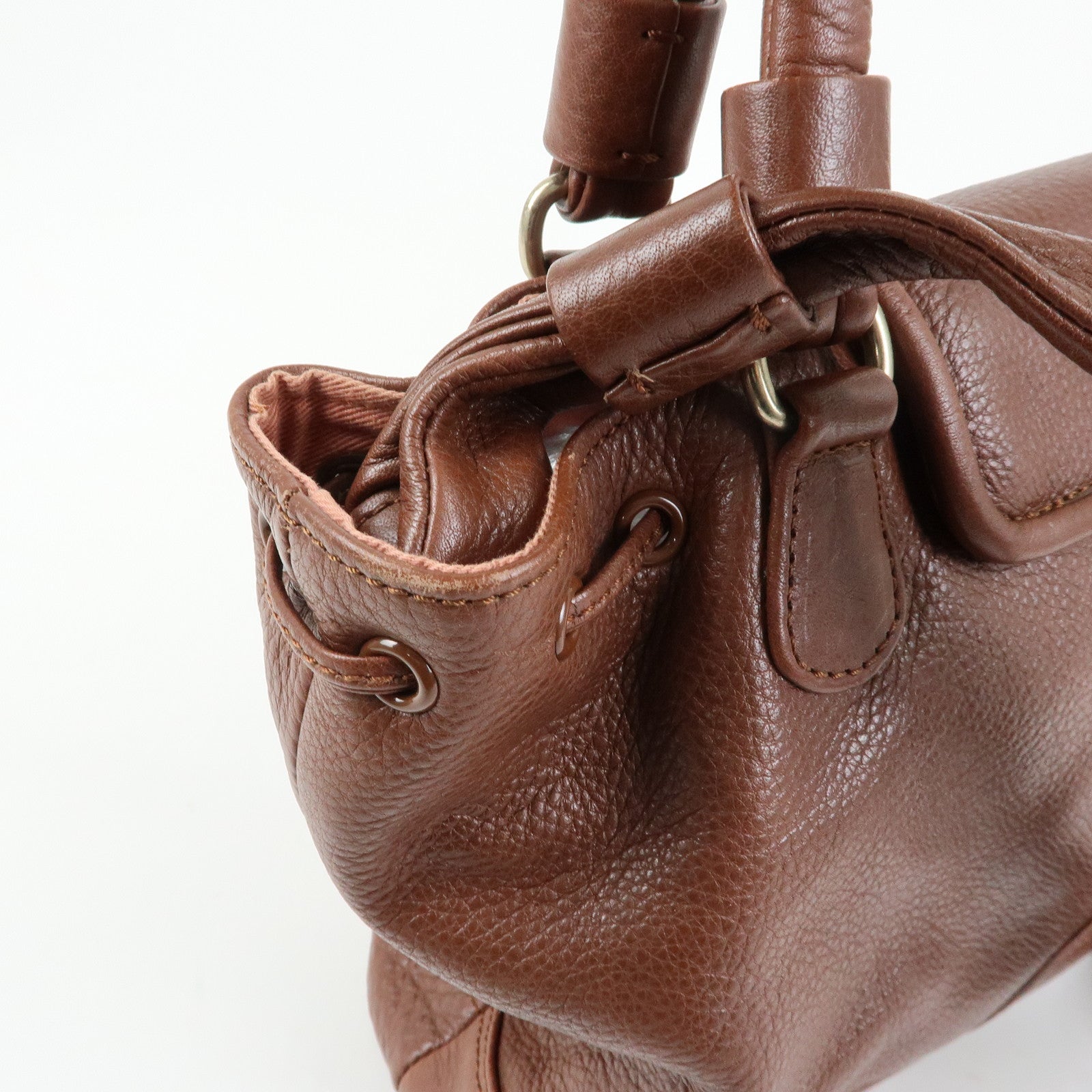 Chloe Cherry Leather 2Way Bag Hand Bag Shoulder Bag Brown