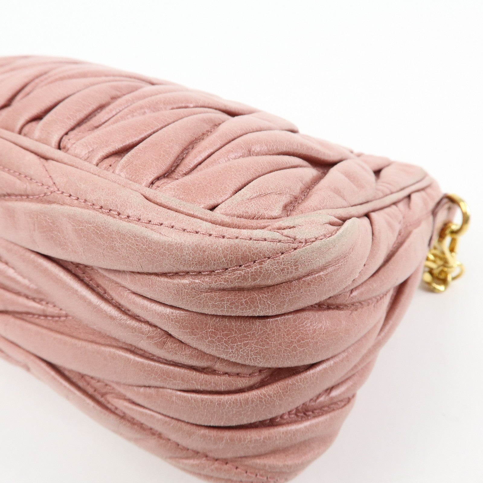 MIU MIU Matelasse Leather Chain Shoulder Crossbody Bag Pink 5BC892
