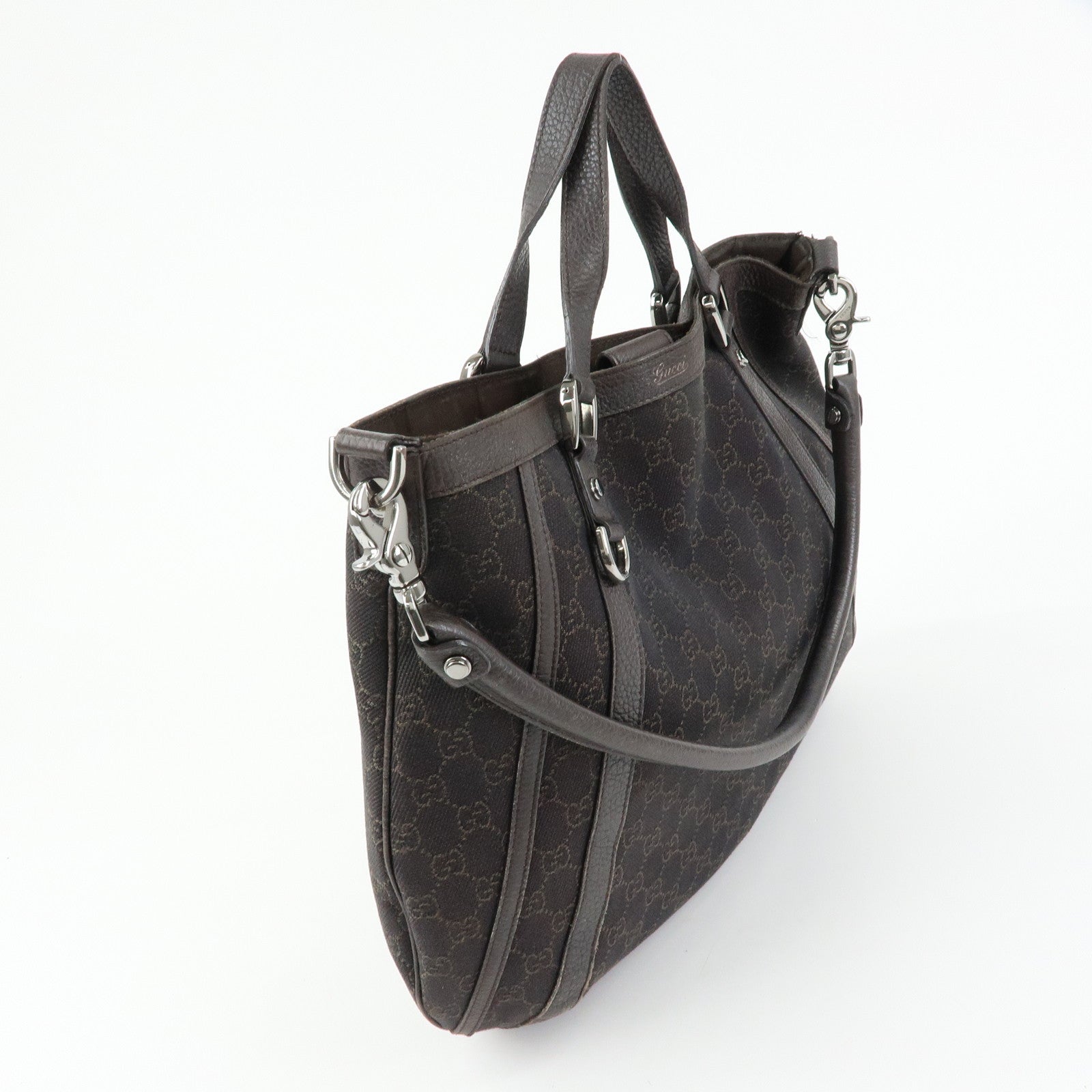 GUCCI GG Denim Leather 2Way Bag Shoulder Bag Dark Brown 268641