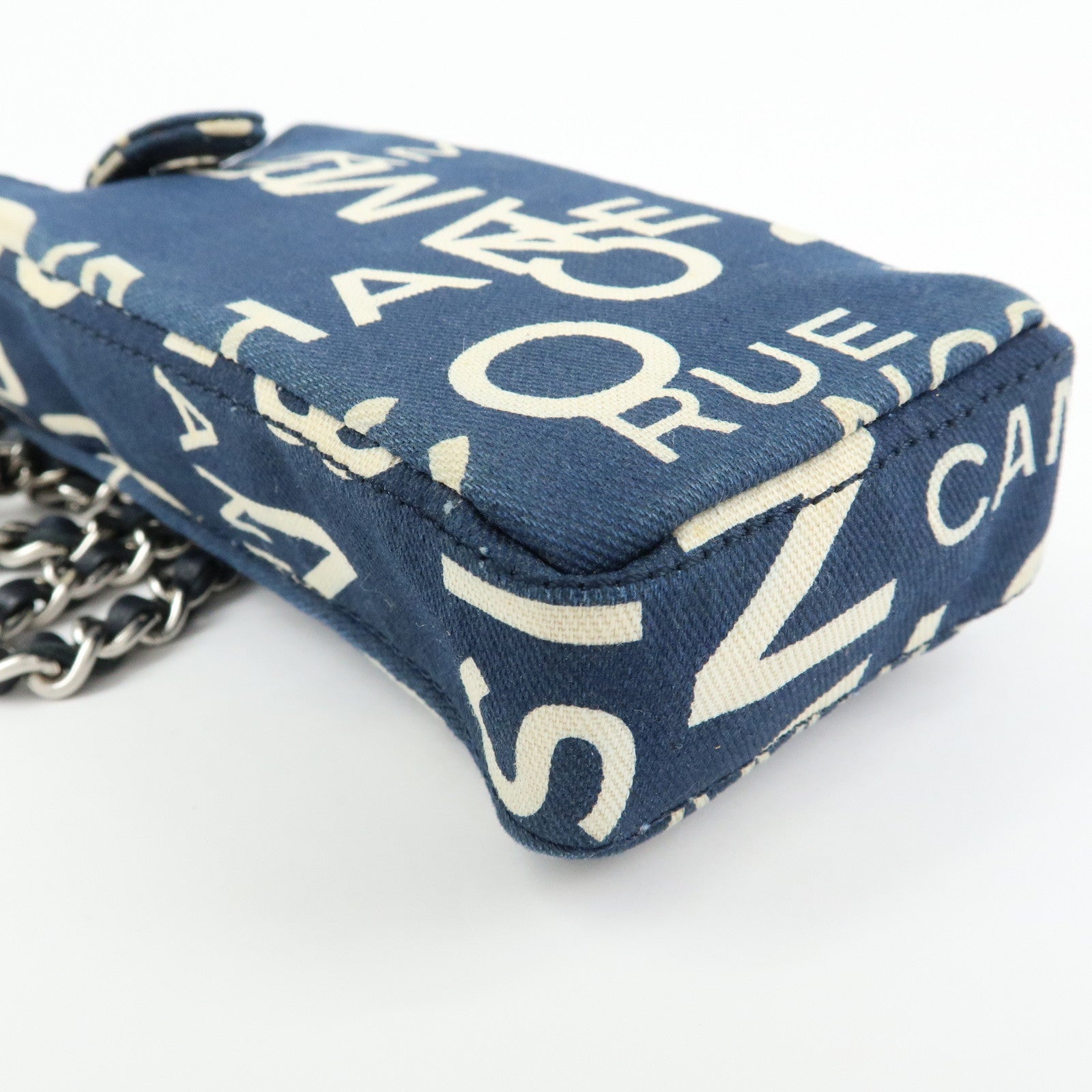 CHANEL By Sea Canvas Cell Phone Chain Shoulder Bag Navy