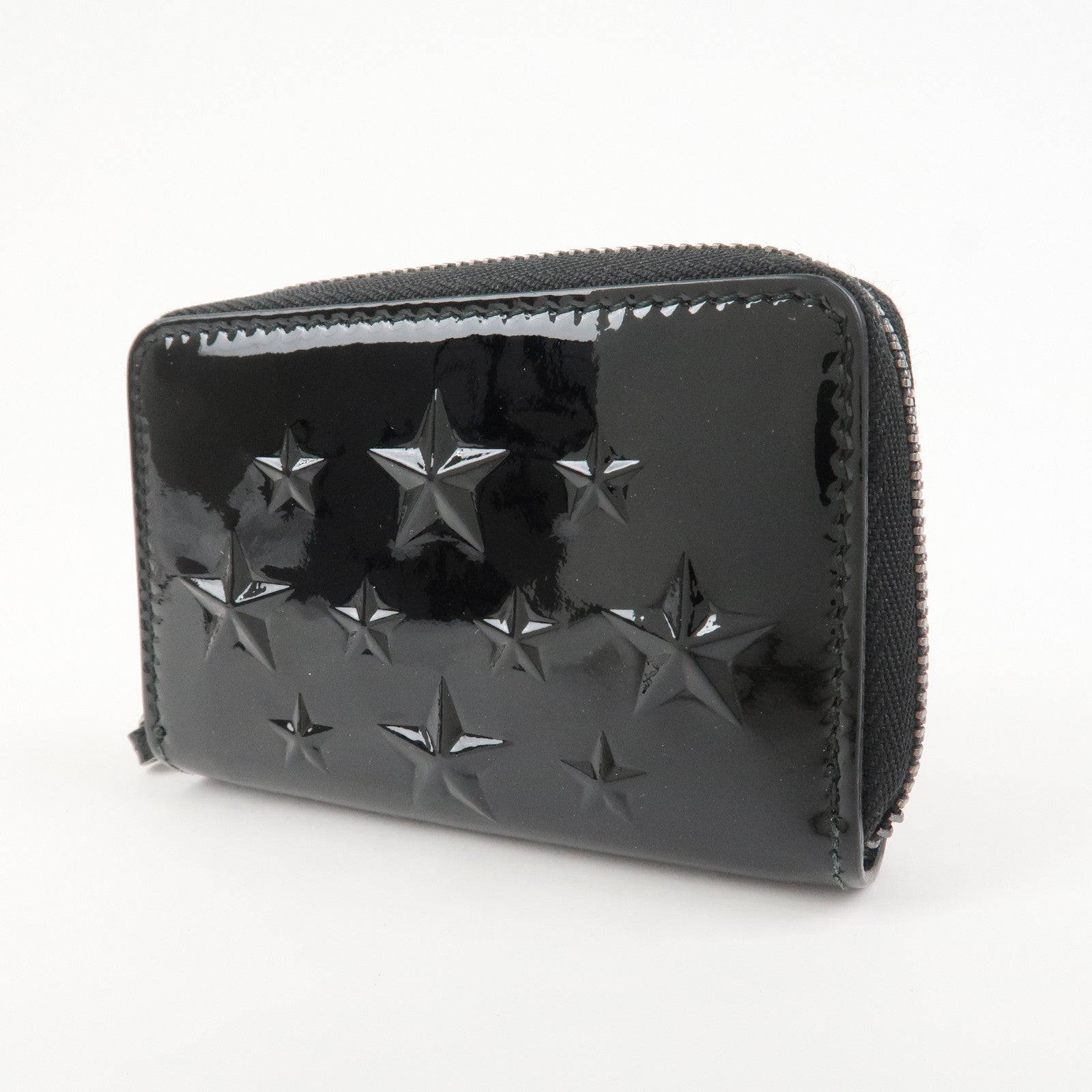 JIMMY CHOO Patent Leather Star Studs Coin Case Card Case Black