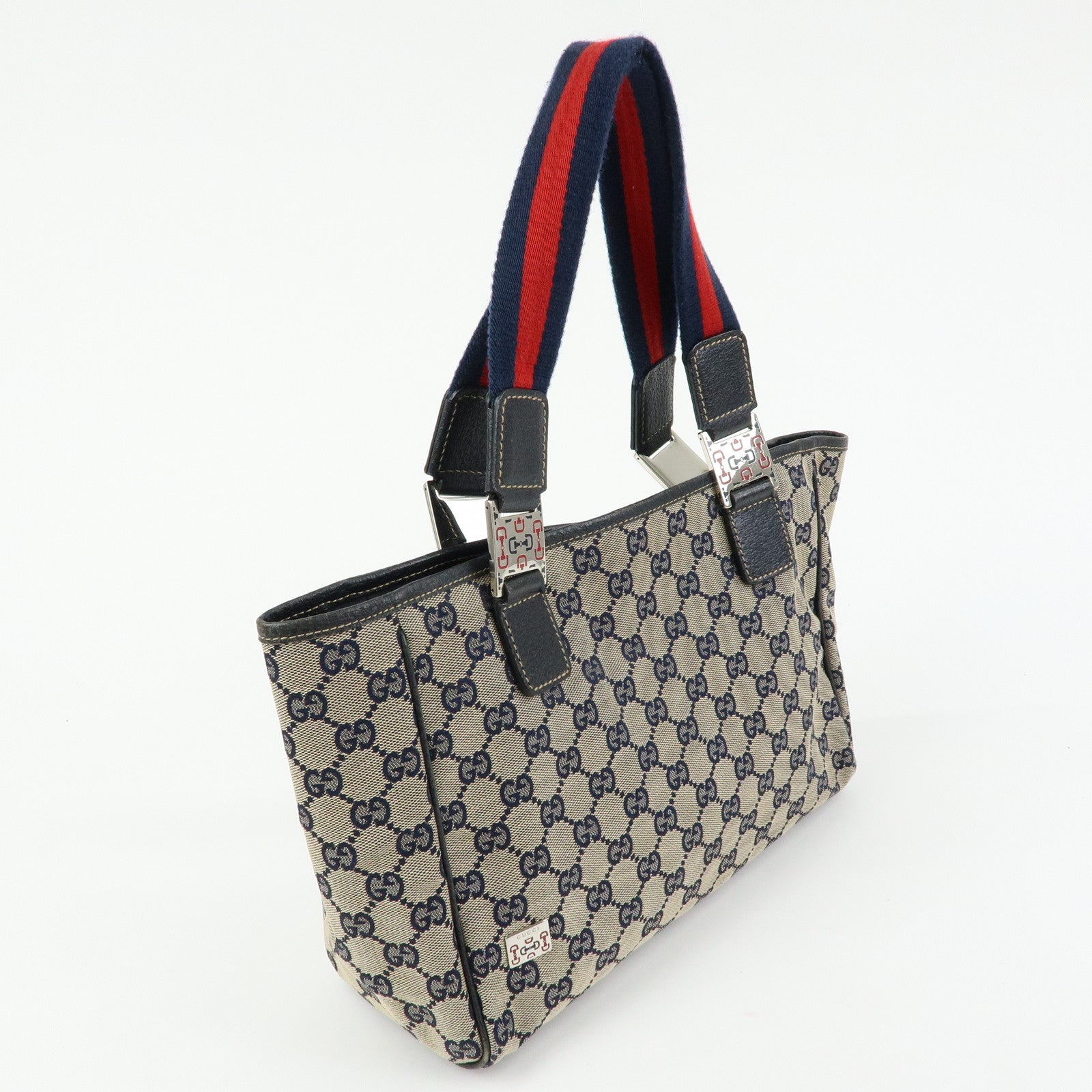 GUCCI Sherry Horsebit GG Canvas Leather Tote Bag Hand Bag 145810