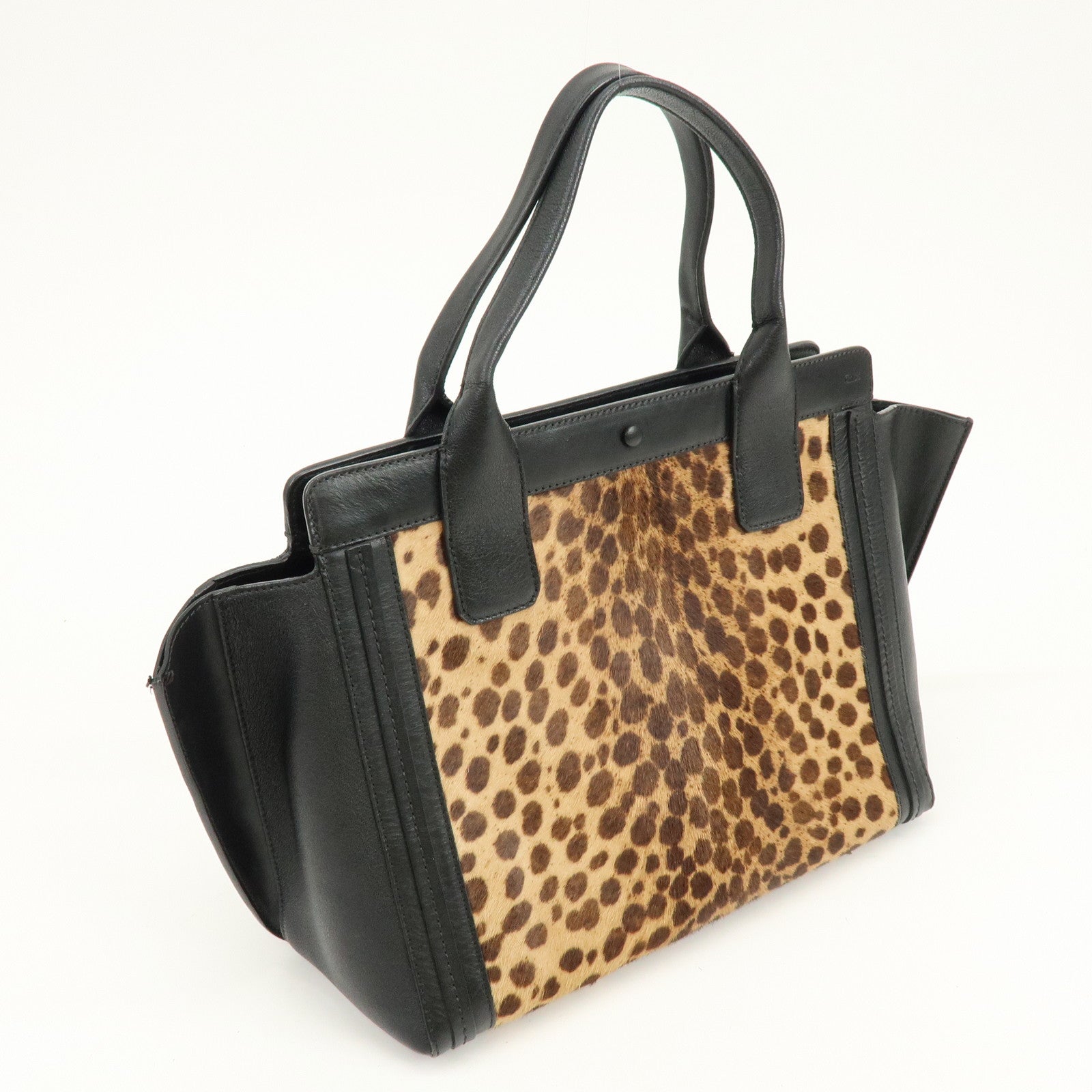 Chloe Allison Unborn Calf Leather Tote Bag Hand Bag Leopard Black