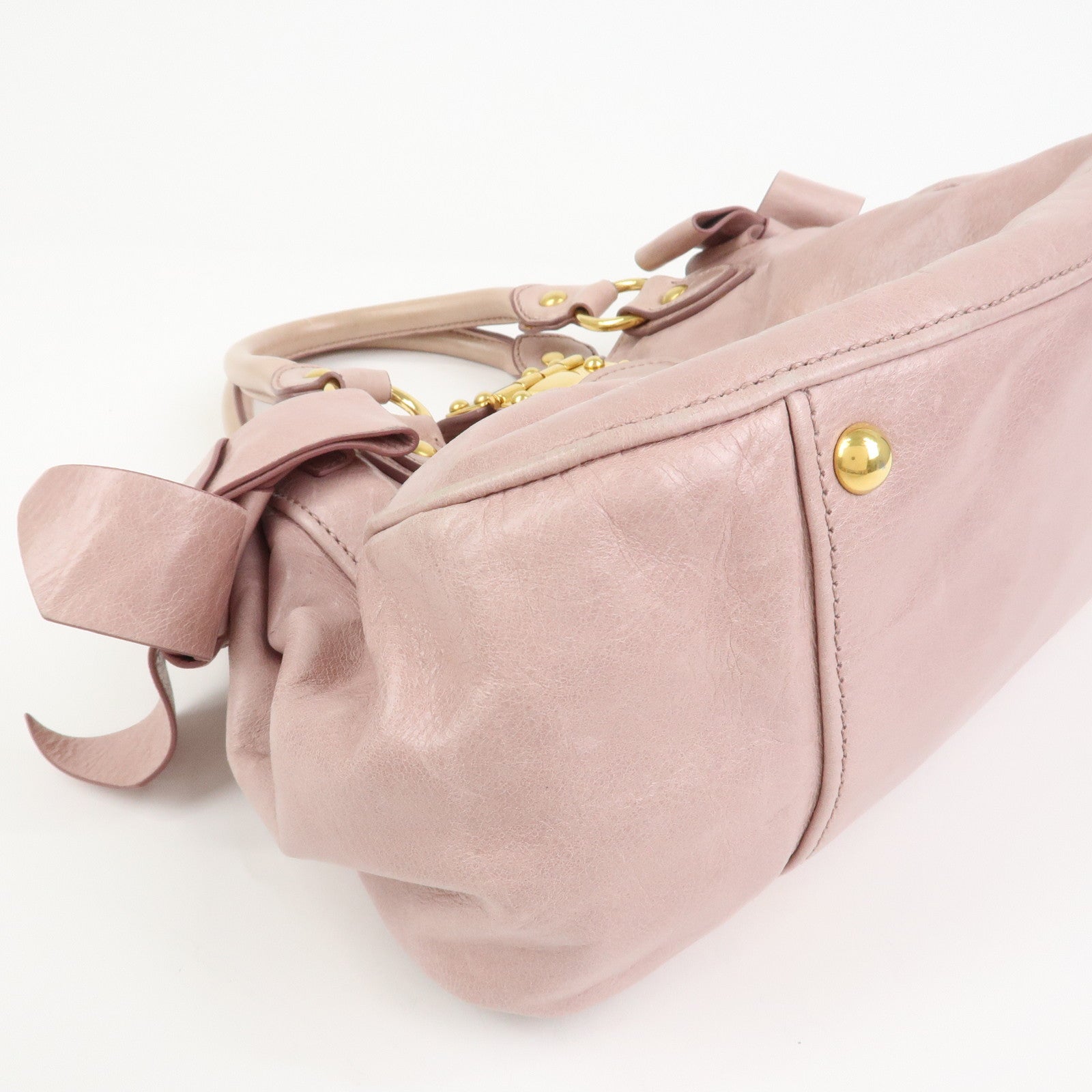 MIU MIU Leather Side Ribbon 2Way Hand Shoulder Bag Pink RN0686
