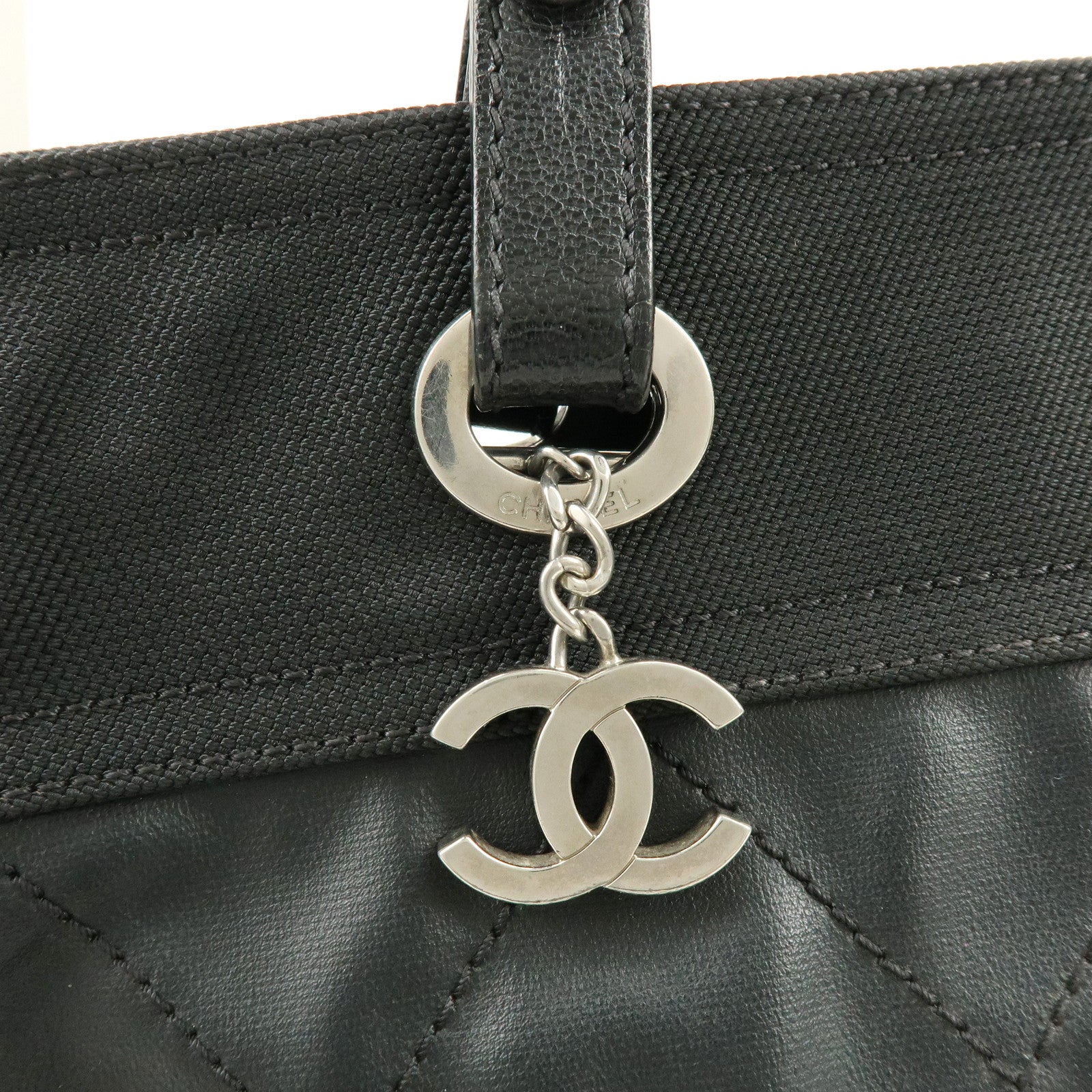CHANEL PVC Canvas Leather Paris Biarritz MM Tote Hand Bag A34209