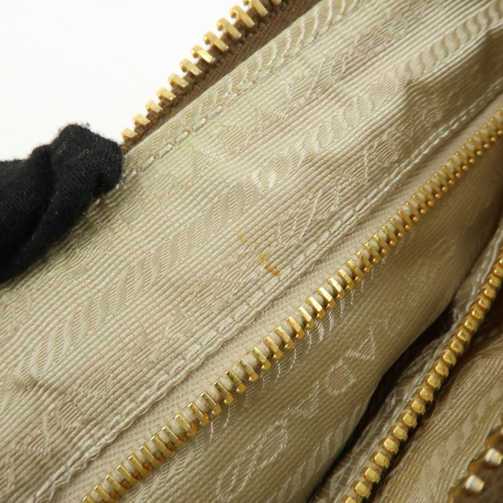 PRADA Triangle Logo Nylon Leather Shoulder Bag Crossbody Bag Beige