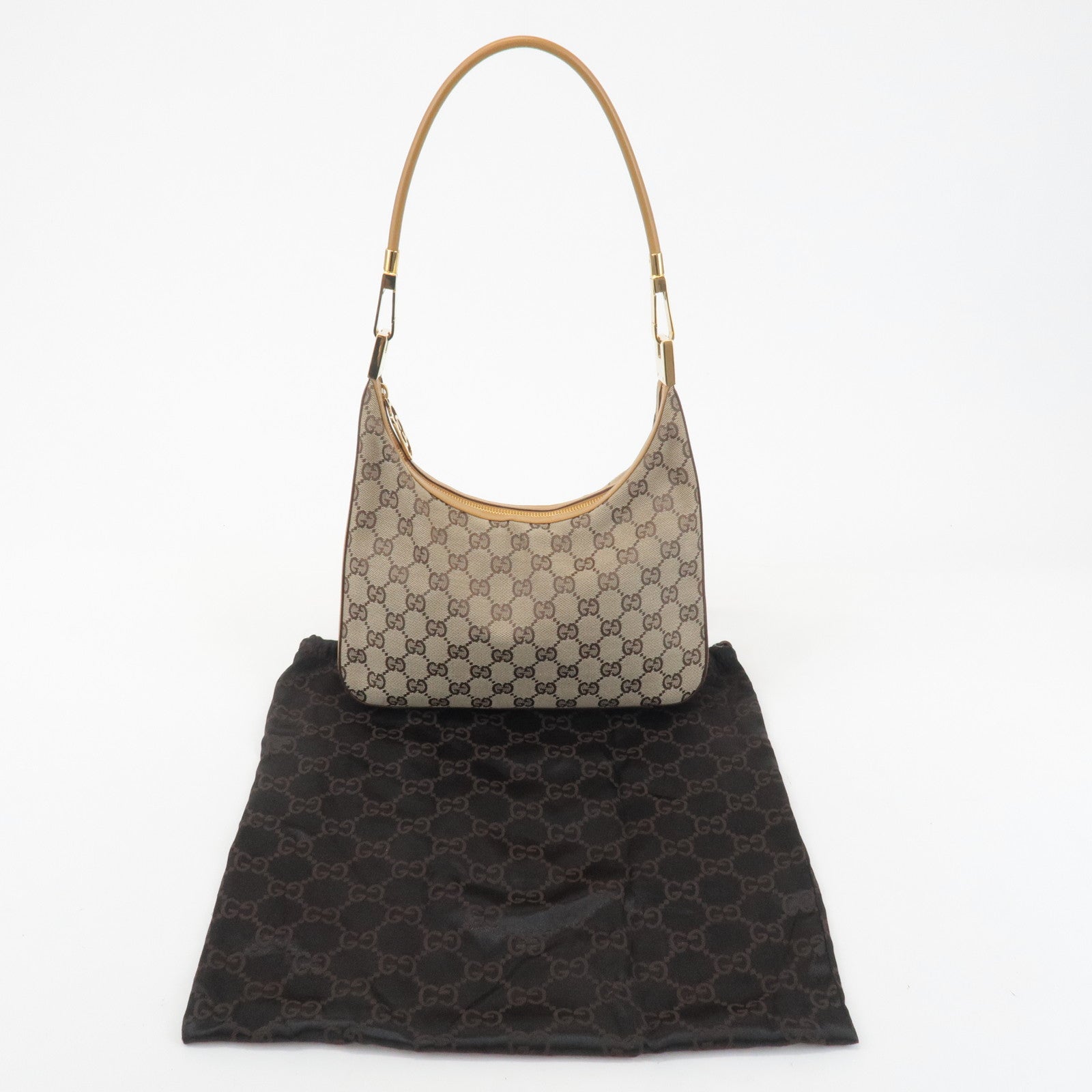 GUCCI GG Canvas Leather Shoulder Bag Hand Bag Beige 001.3812 Used