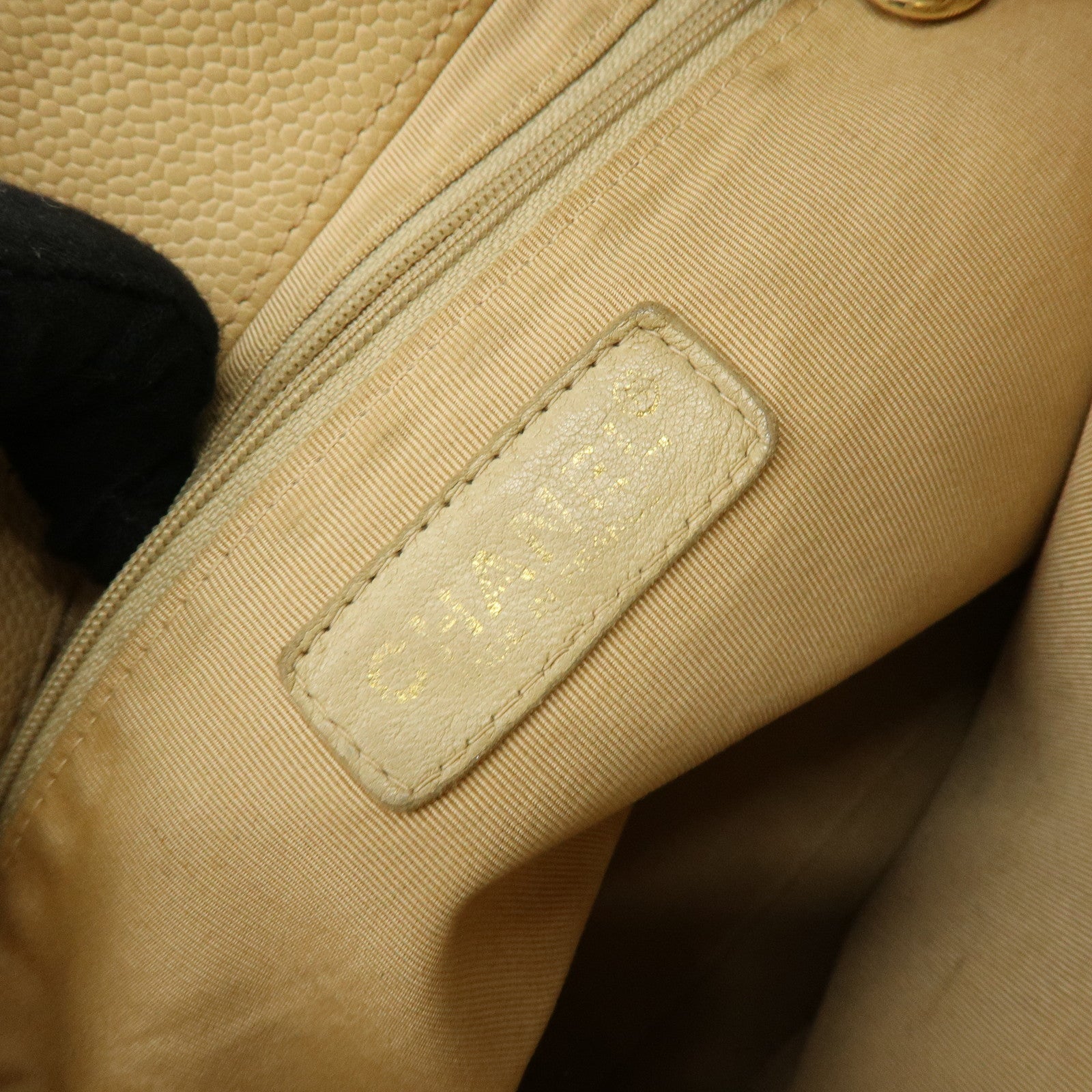 CHANEL COCO Mark Caviarskin Tote Bag Shoulder Bag Hand Bag Beige