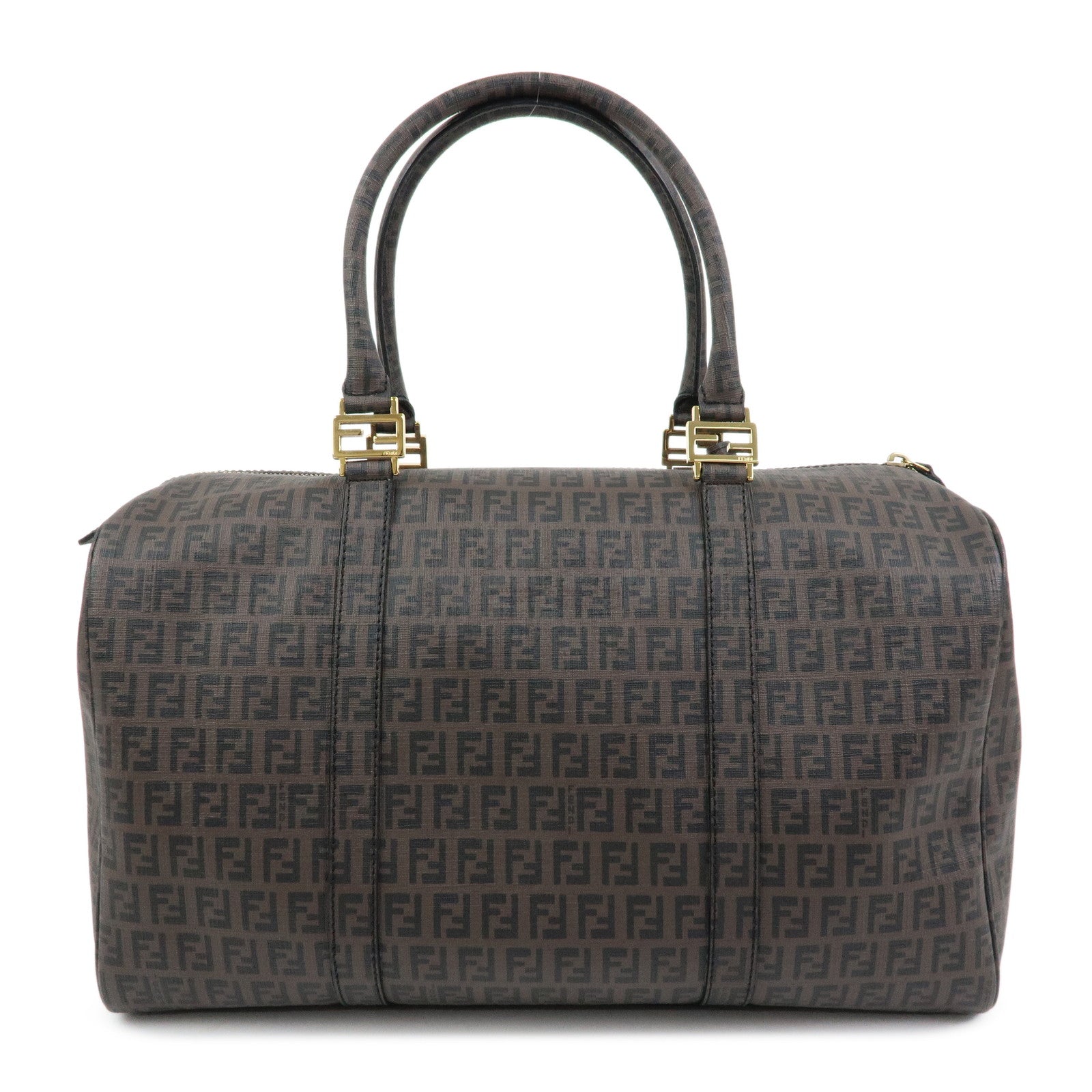 FENDI Zucchino PVC Boston Bag Hand Bag Brown 8BL099