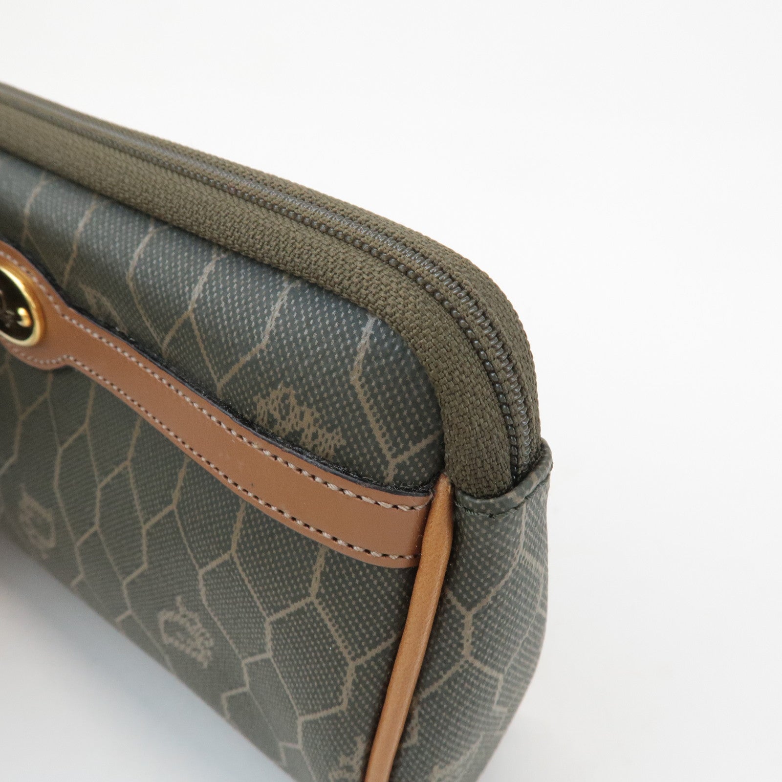 Chiristian Dior Honeycomb PVC Leather Pouch Brown