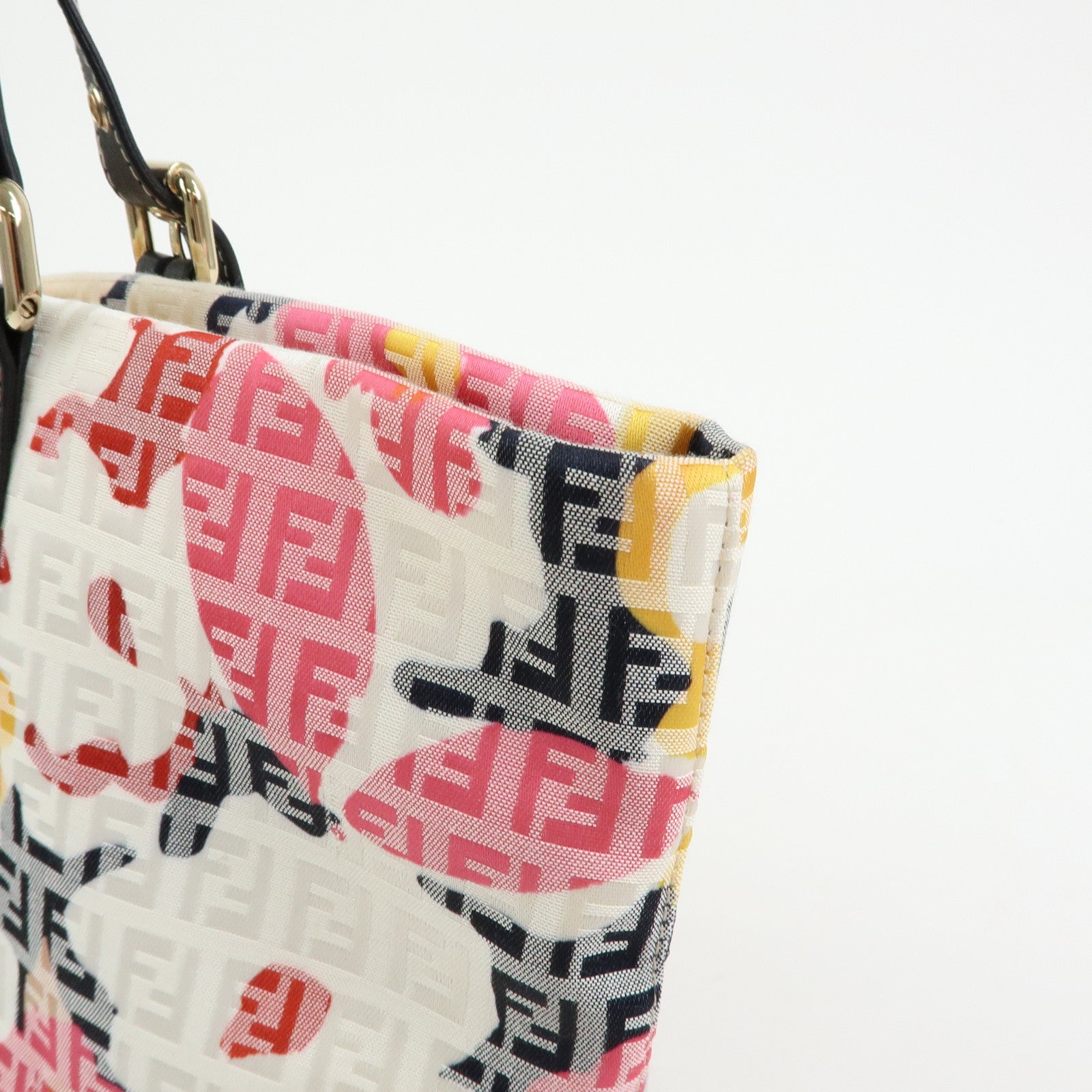 FENDI Zucchino Canvas Leather Flower Tote Bag Shoulder Bag 8BH215