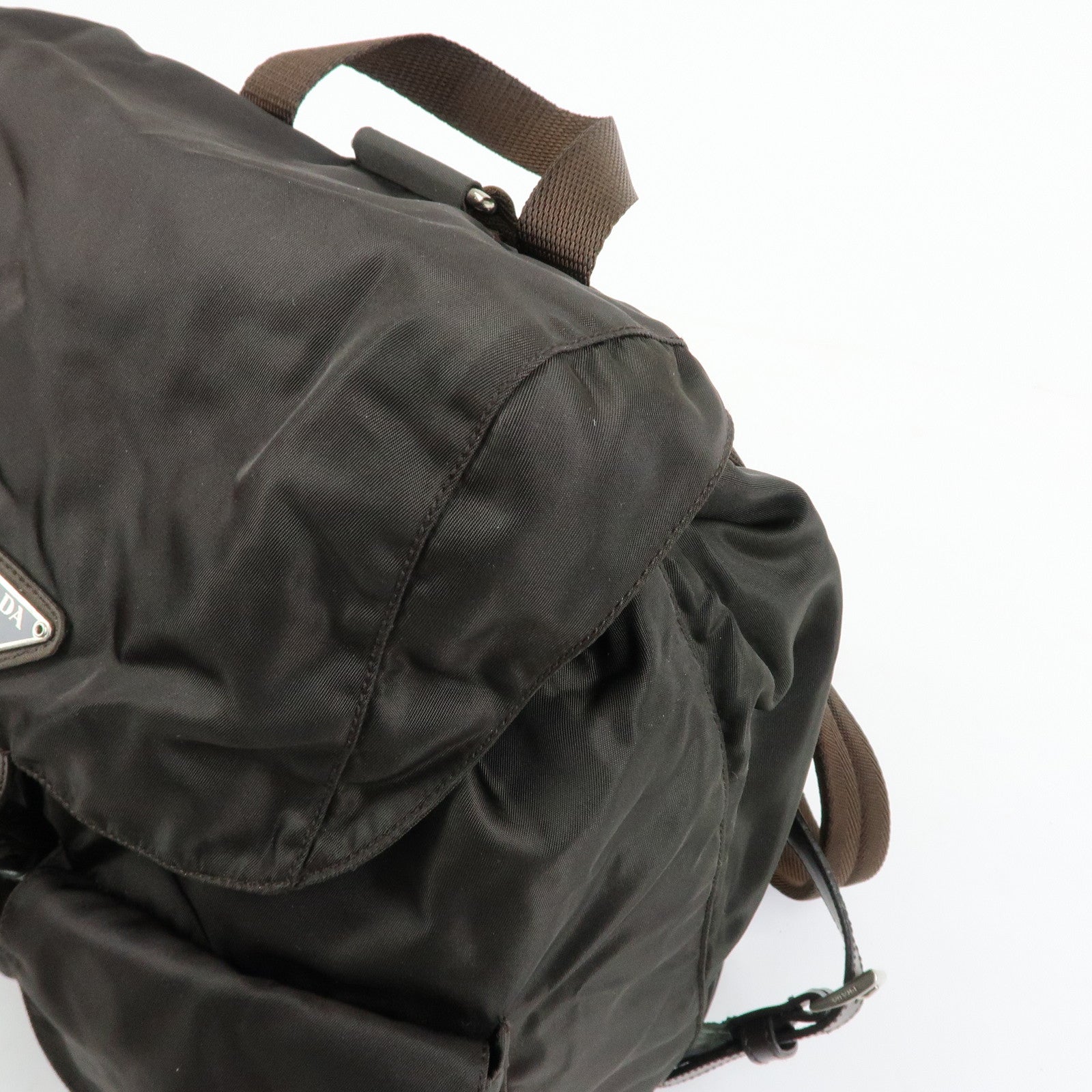 PRADA Triangle Logo Nylon Leather Backpack Rucksack Brown B2811