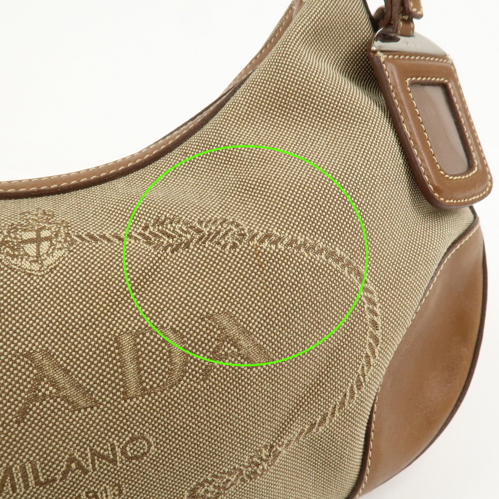 PRADA Logo Jacquard Leather Shoulder Bag Beige Brown BR3429