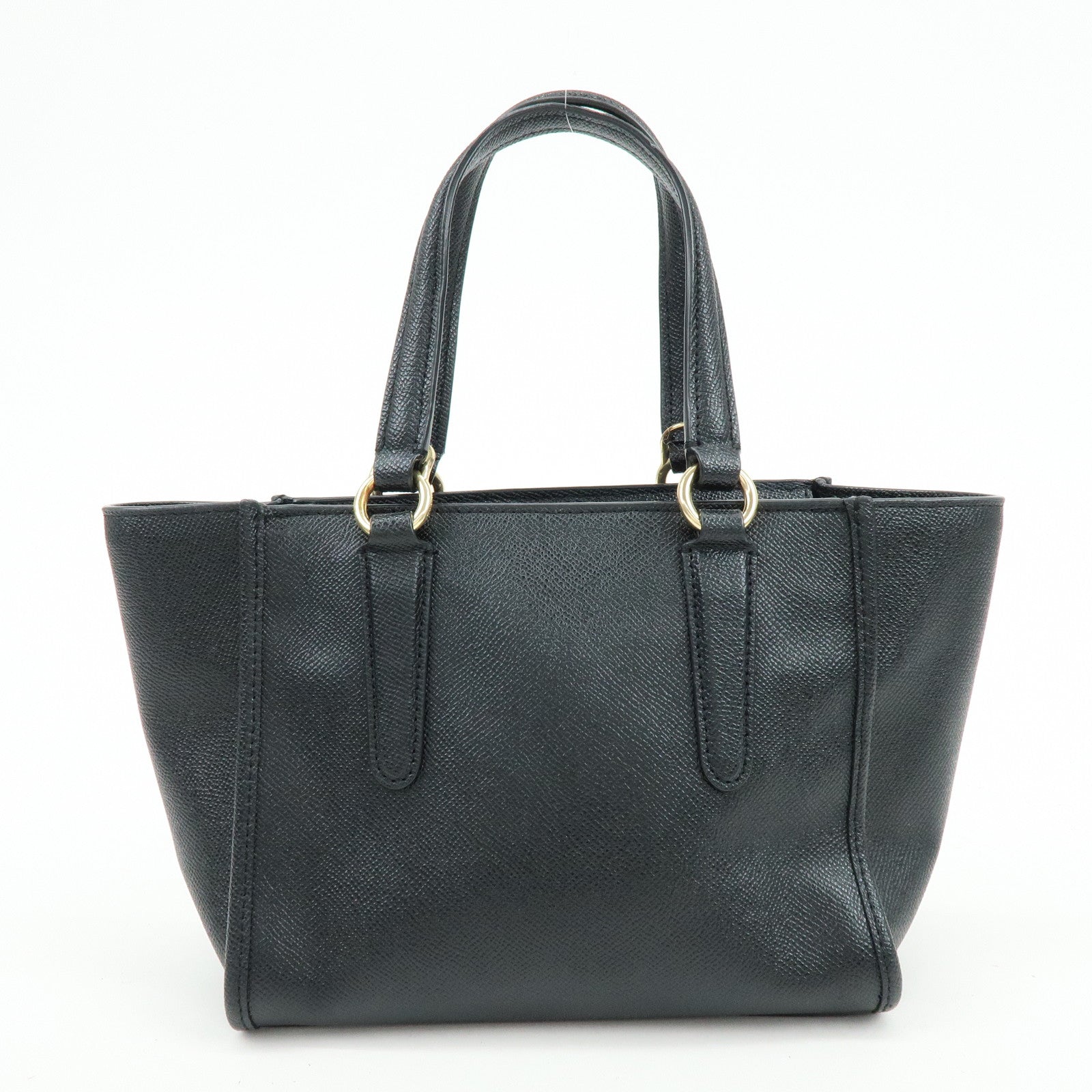 COACH Logo Leather Hand Bag Tote Bag Shouder Bag Black