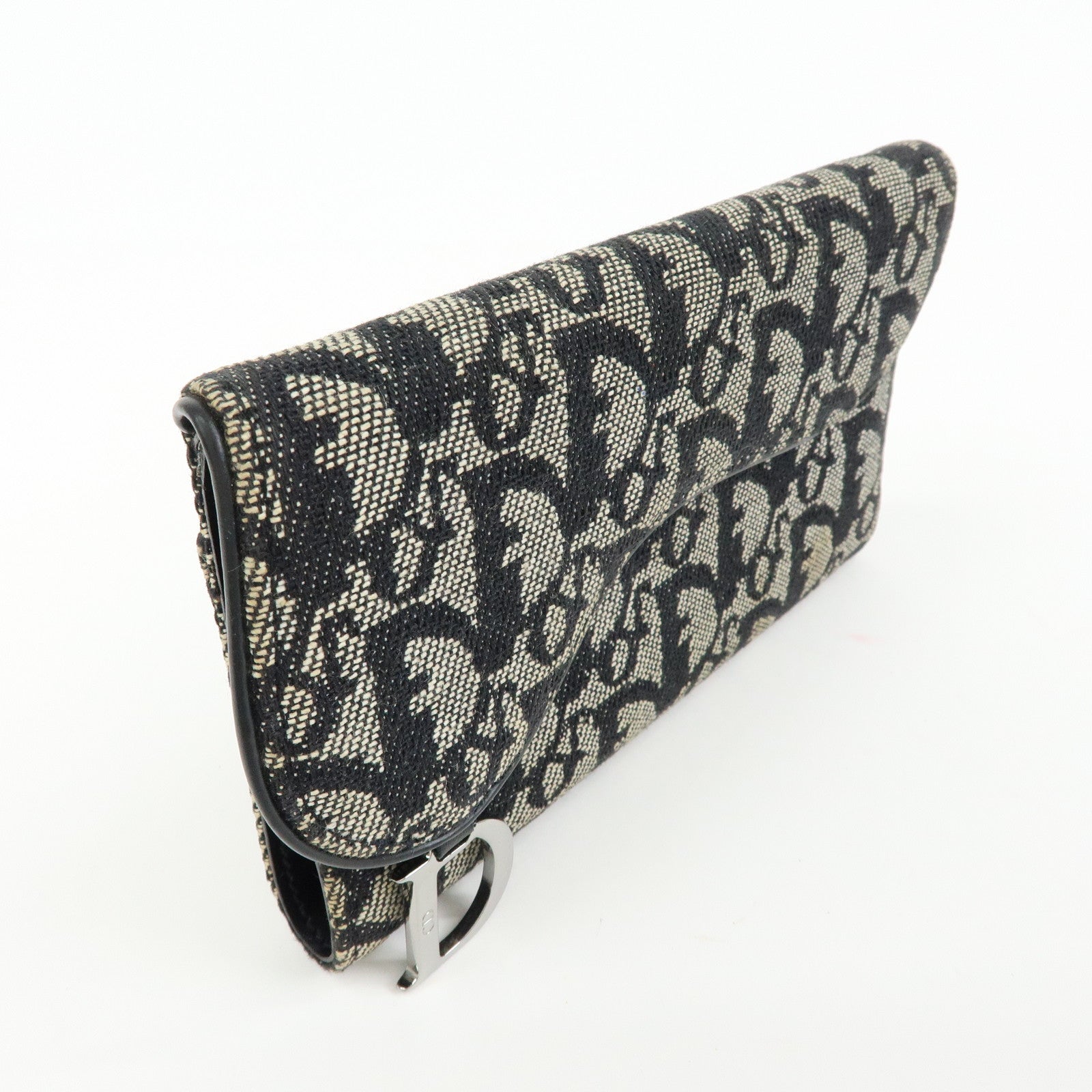 Christian Dior Oblique Jacquard Flap Long Wallet Navy White