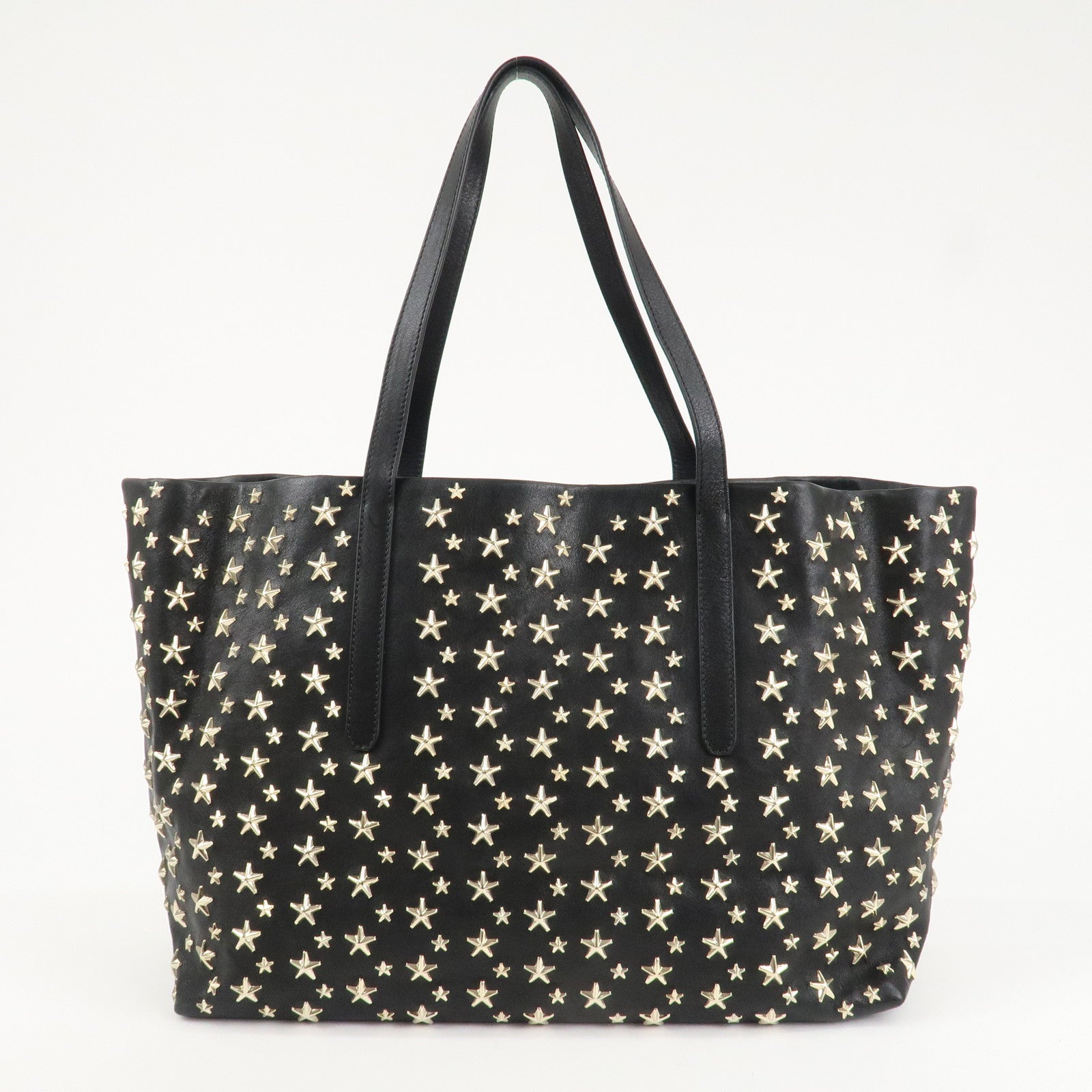 JIMMY CHOO Leather Star Studs Tote Bag Hand Bag Black Silver HDW Used