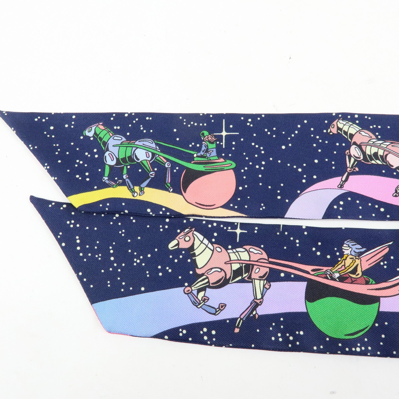 HERMES Silk 100% Twilly Scarf Space Derby Navy