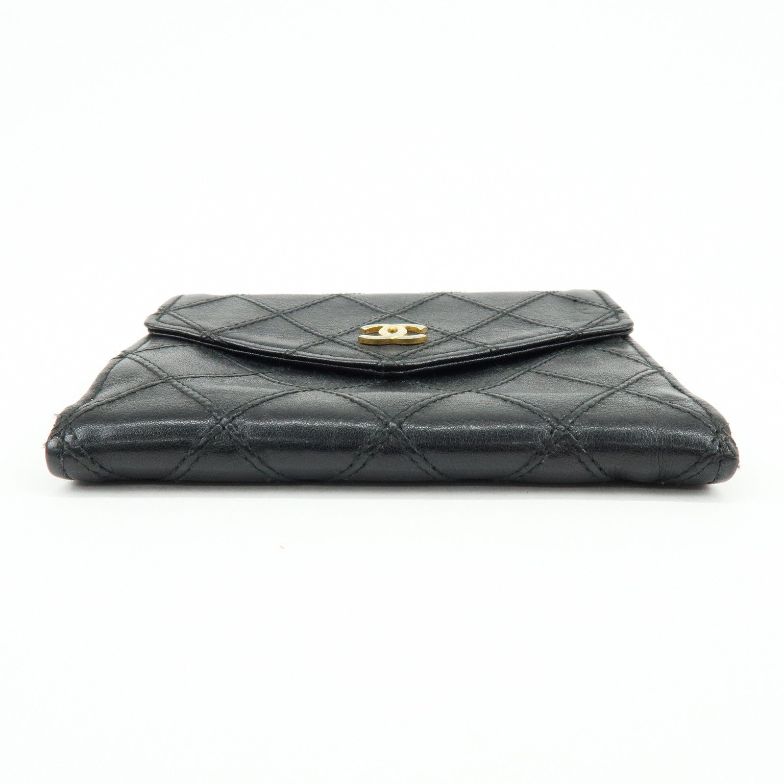 CHANEL Bicolore COCO Mark Calf Leather Compact Bi-fold Wallet Black