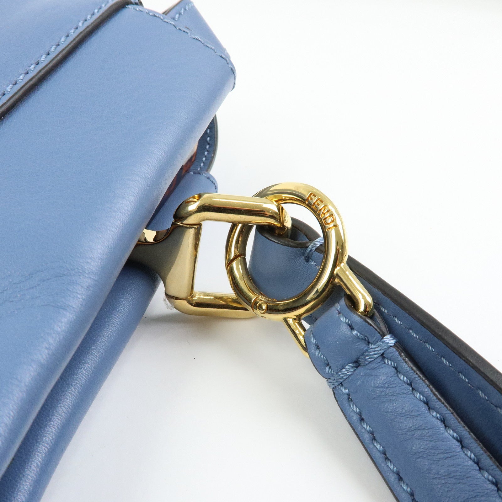 FENDI Peekaboo Leather 2Way Bag Tote Shoulder Bag Light Blue 8BN210